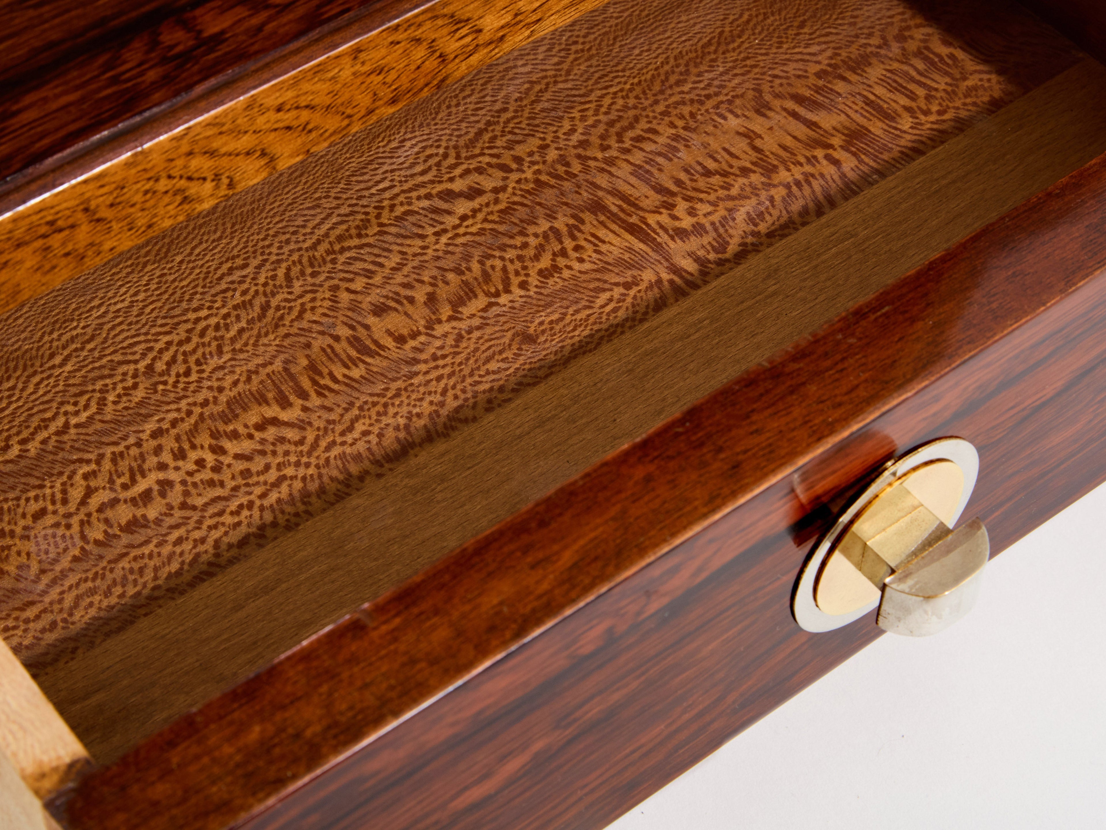French Art Deco rosewood and brass sewing cabinet 1940