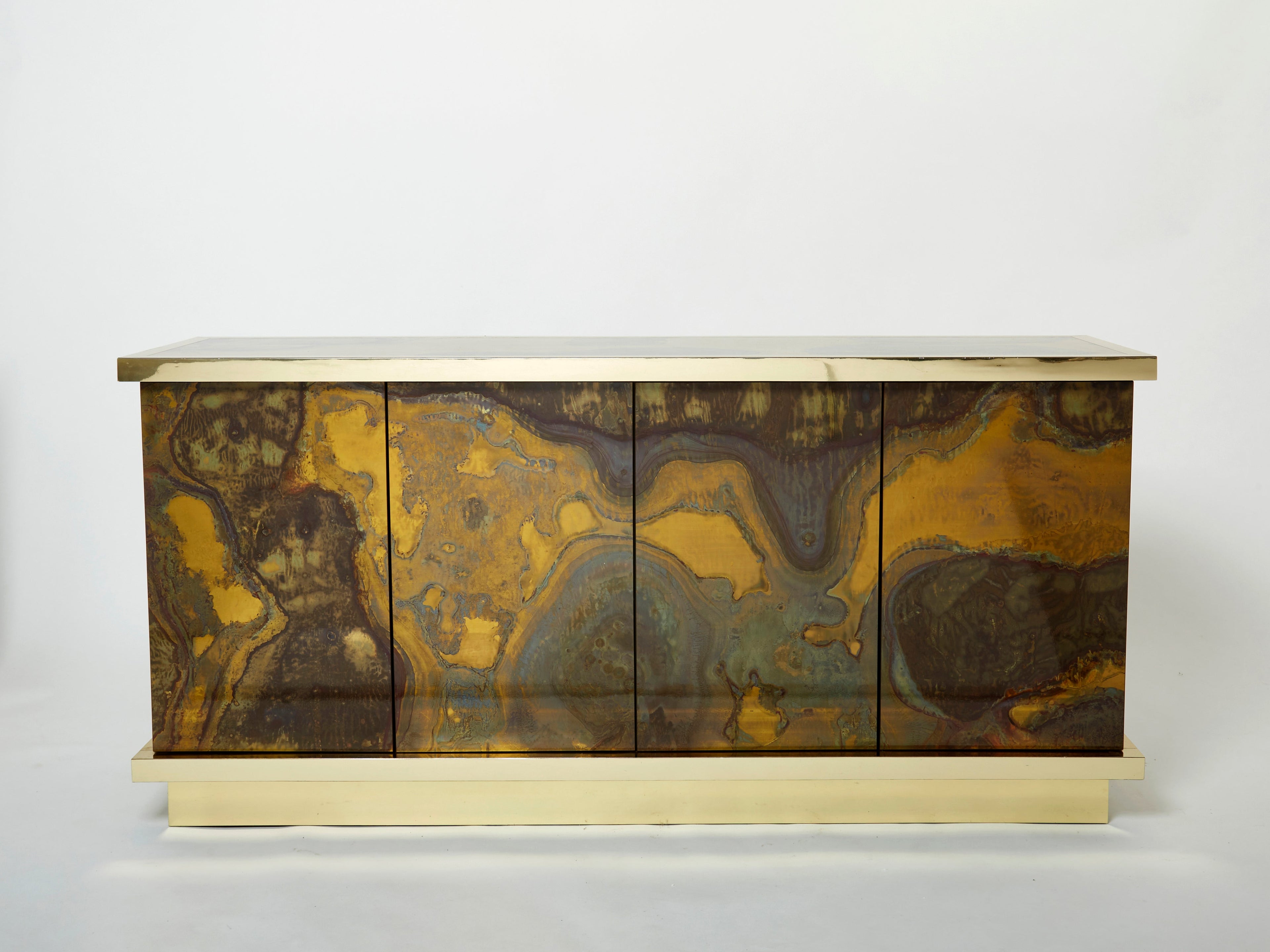 French Isabelle and Richard Faure oxidized brass sideboard 1970s