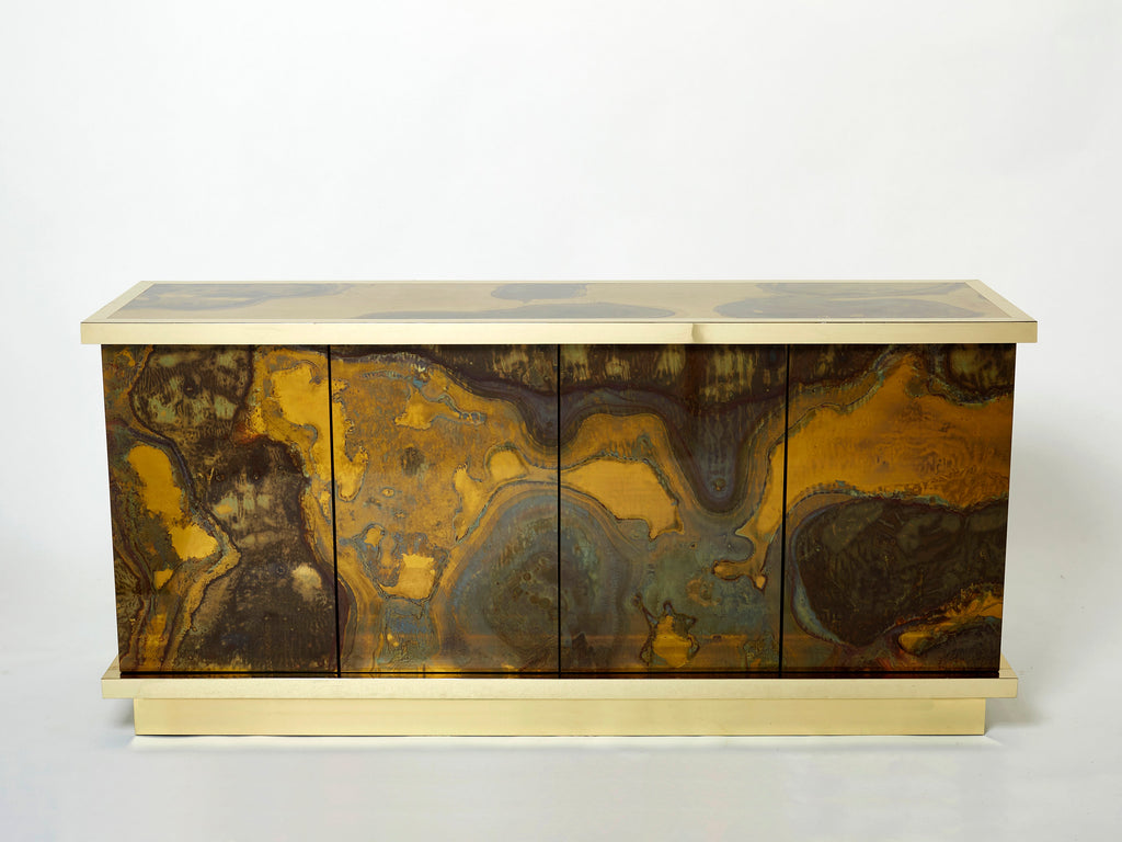 French Isabelle and Richard Faure oxidized brass sideboard 1970s