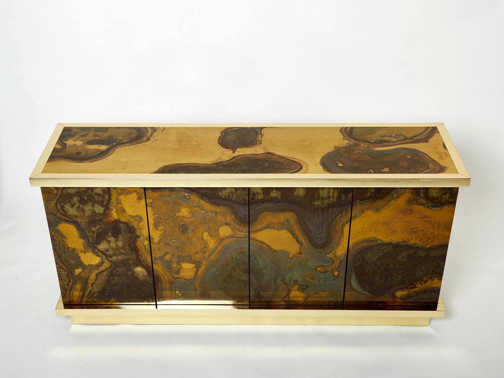 French Isabelle and Richard Faure oxidized brass sideboard 1970s