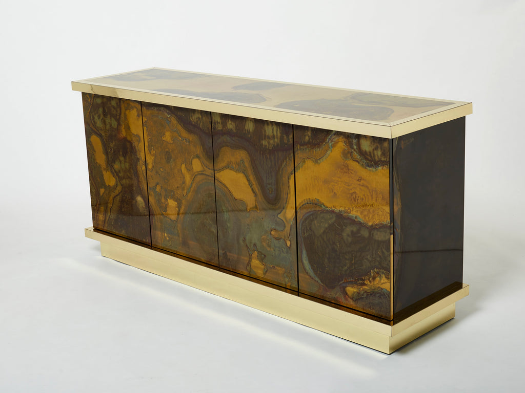 French Isabelle and Richard Faure oxidized brass sideboard 1970s