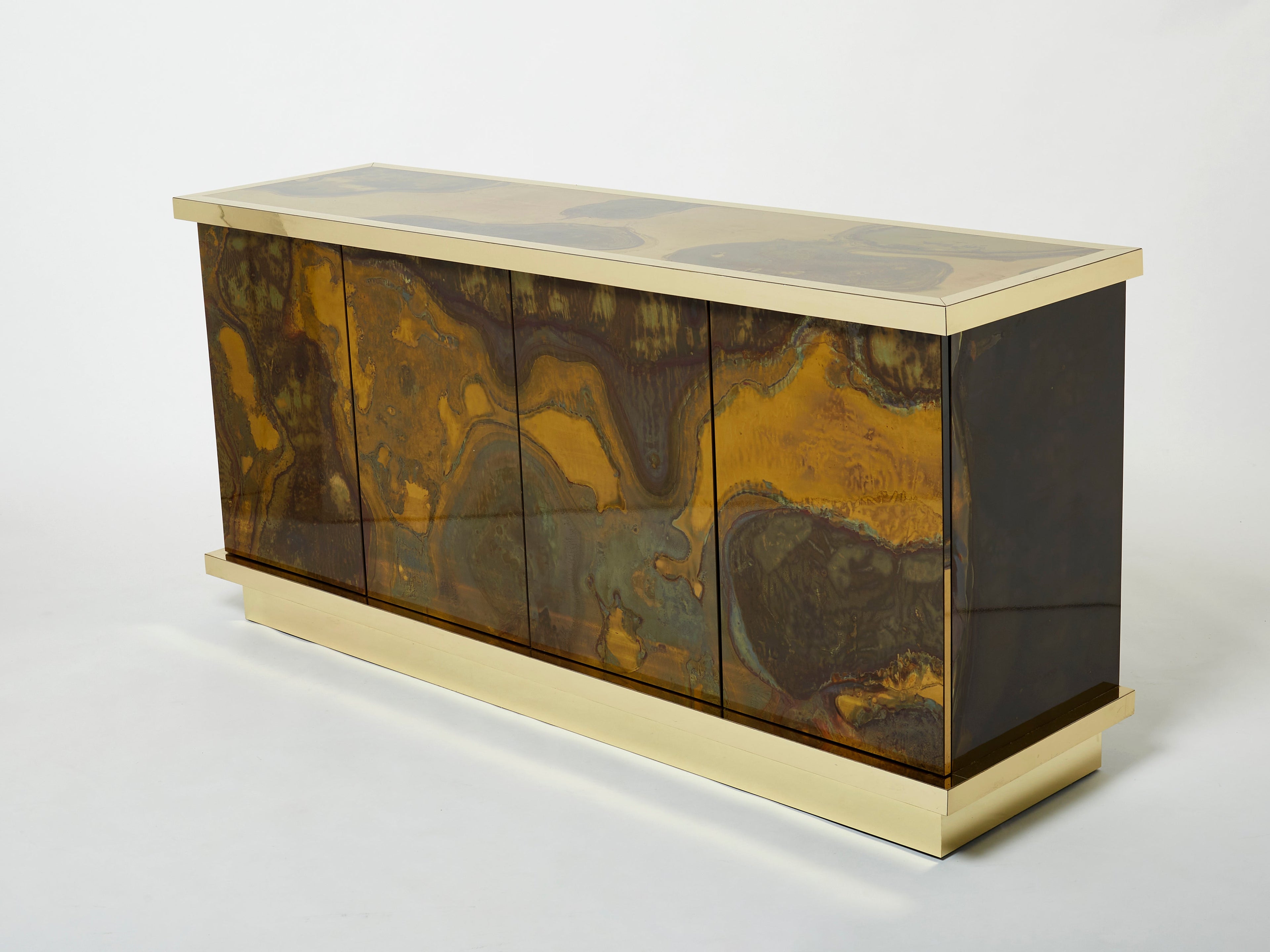French Isabelle and Richard Faure oxidized brass sideboard 1970s