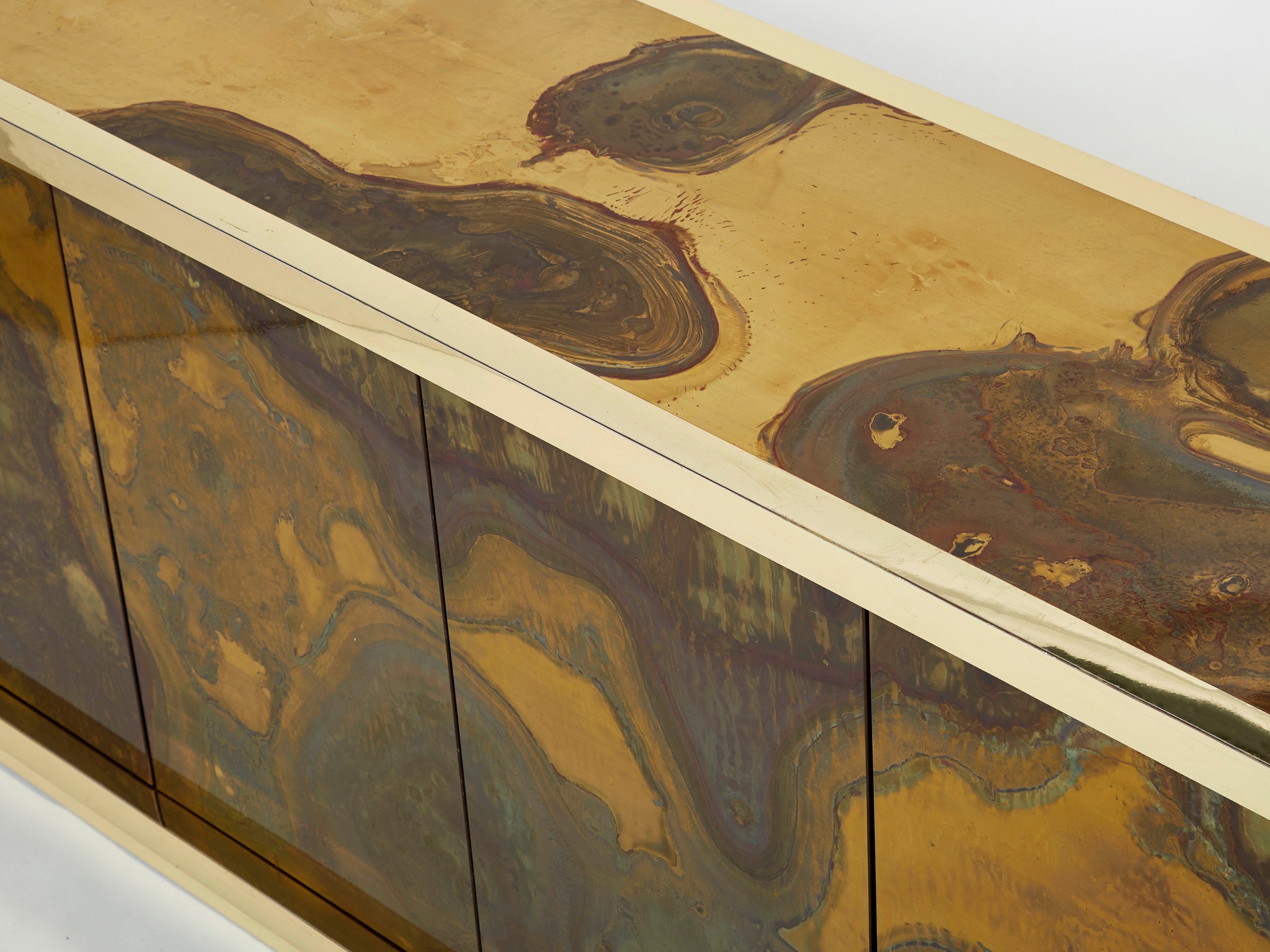 French Isabelle and Richard Faure oxidized brass sideboard 1970s