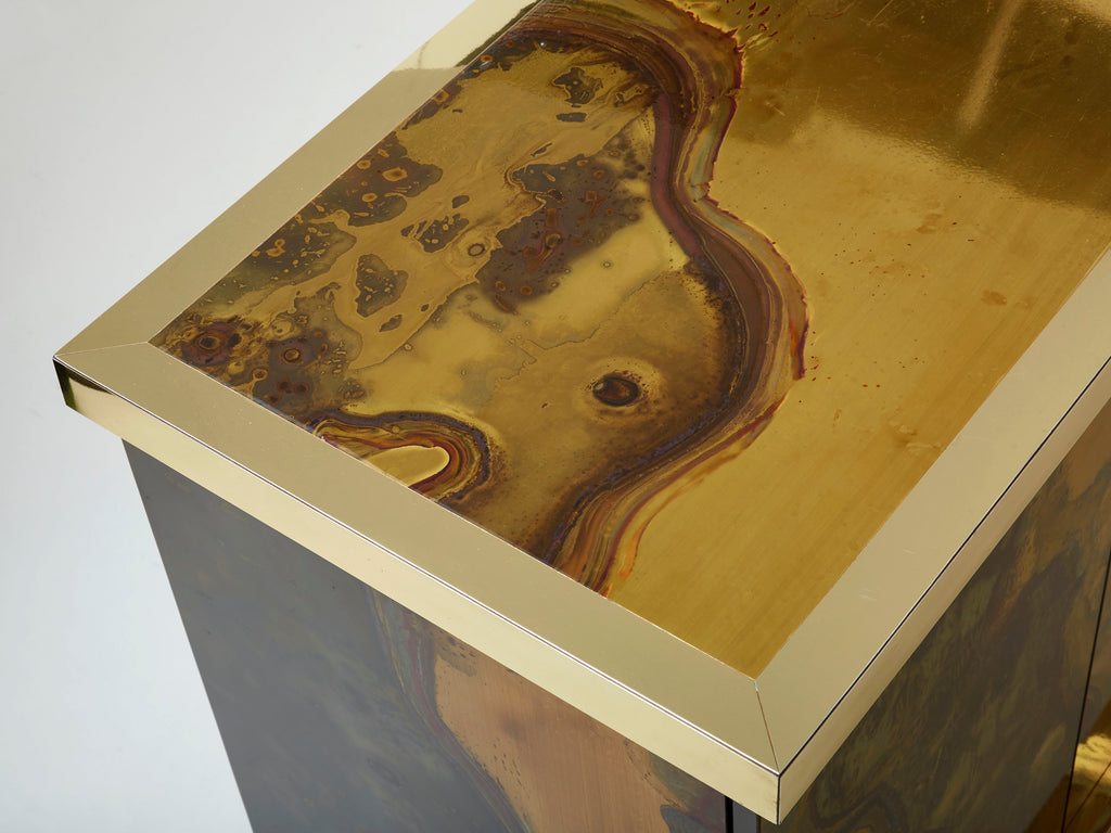 French Isabelle and Richard Faure oxidized brass sideboard 1970s
