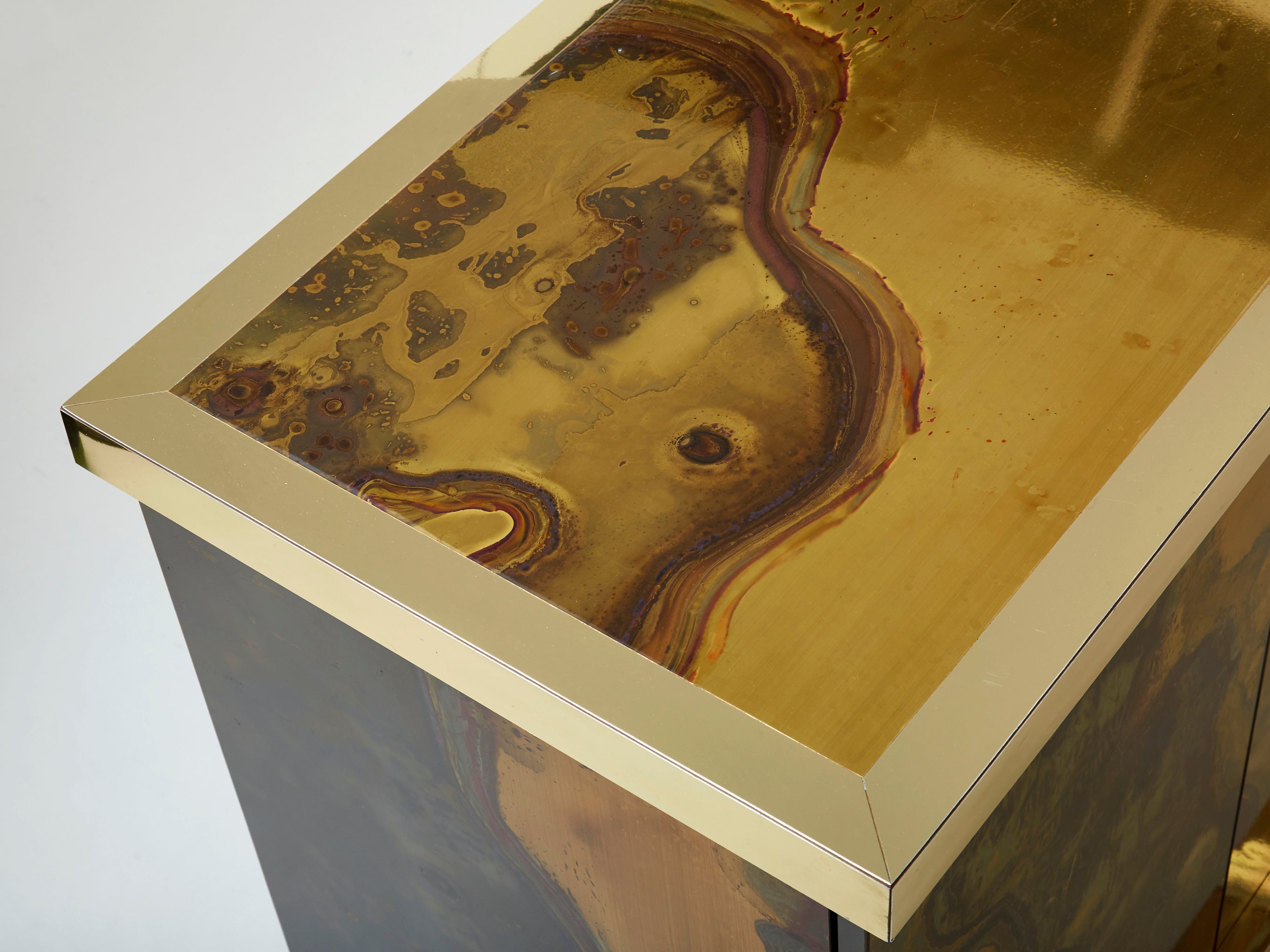 French Isabelle and Richard Faure oxidized brass sideboard 1970s