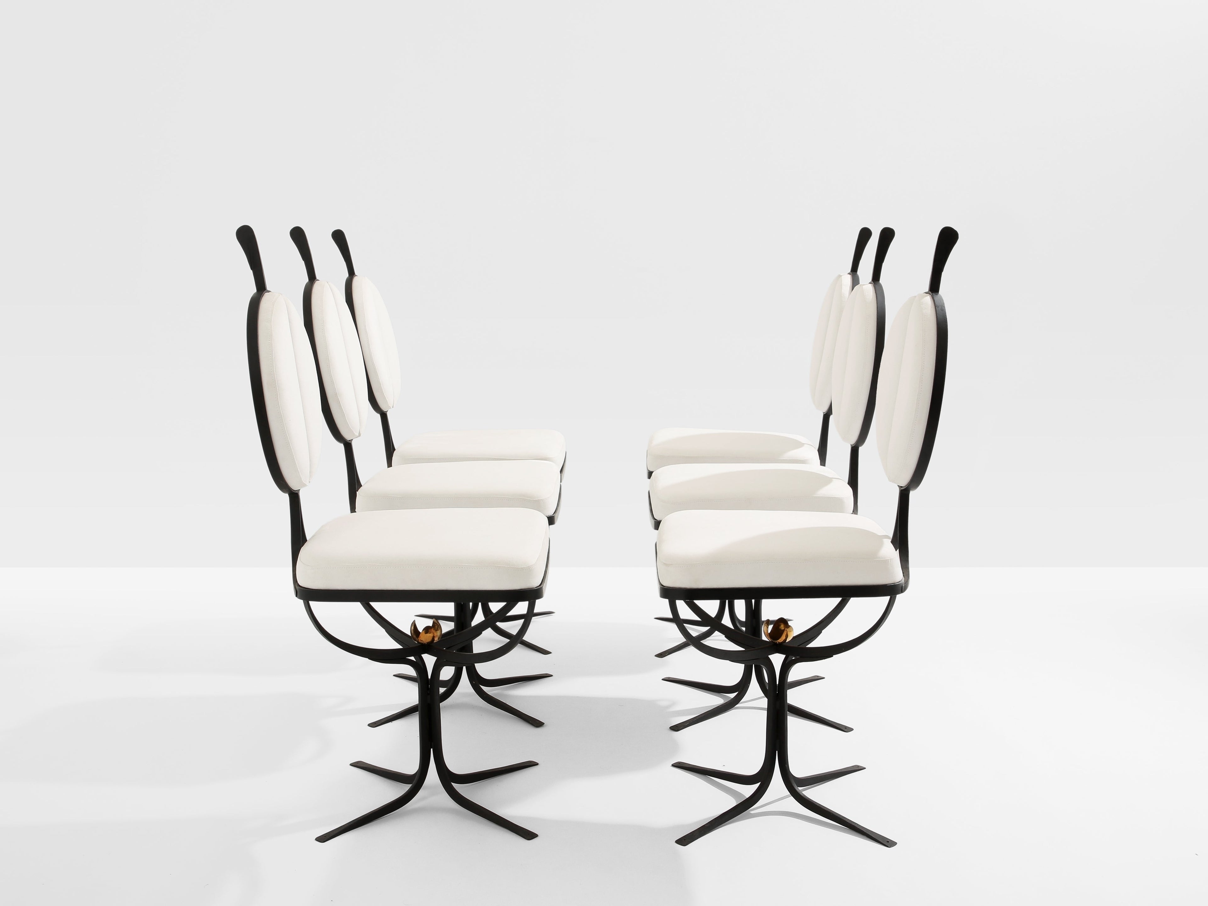 French brutalist wrought iron alcantara set of 6 chairs 1990