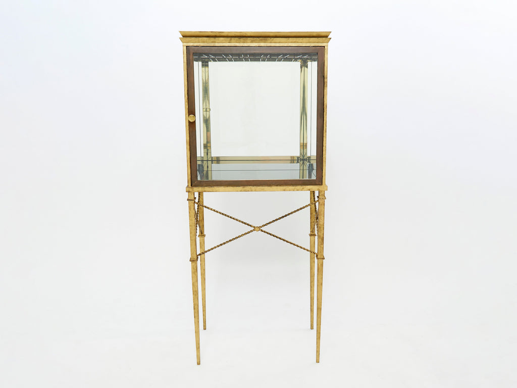 French gilded iron mirrored and brass bar cabinet vitrine 1920s