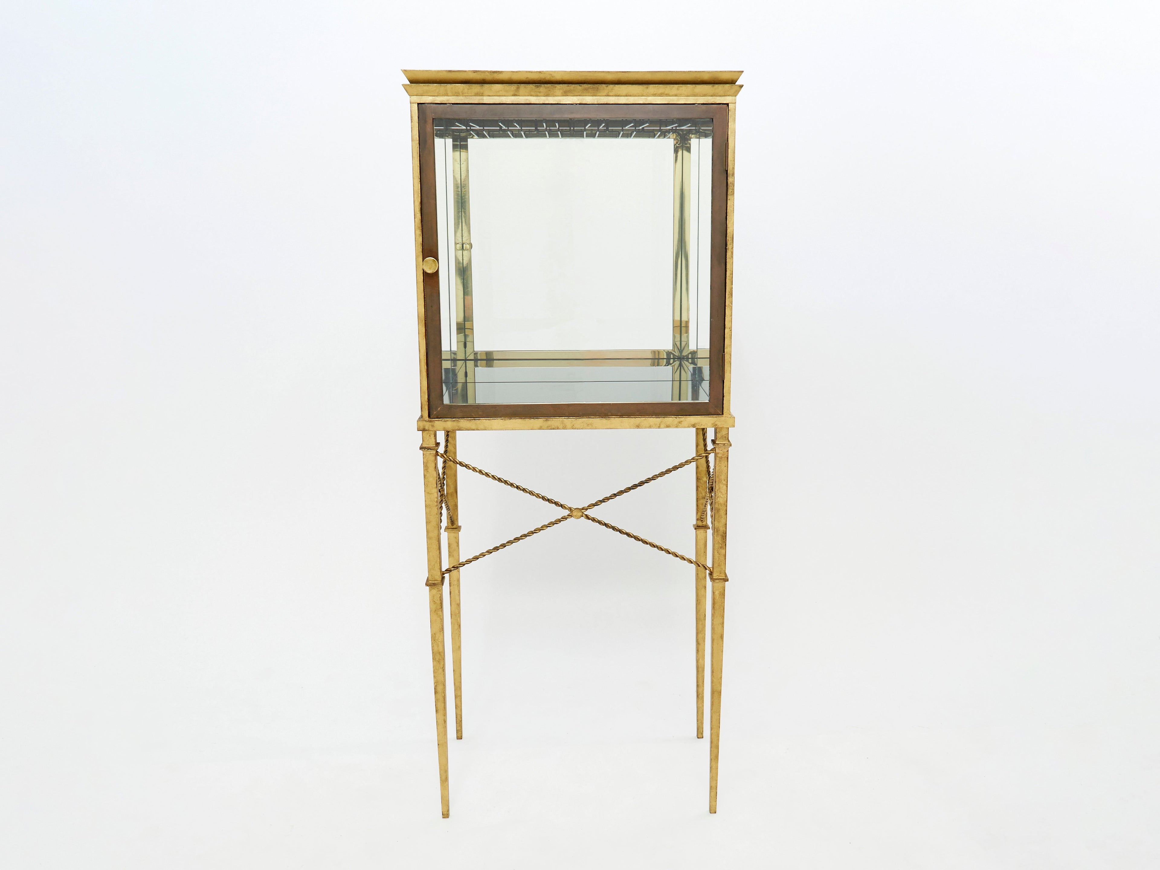 French gilded iron mirrored and brass bar cabinet vitrine 1920s