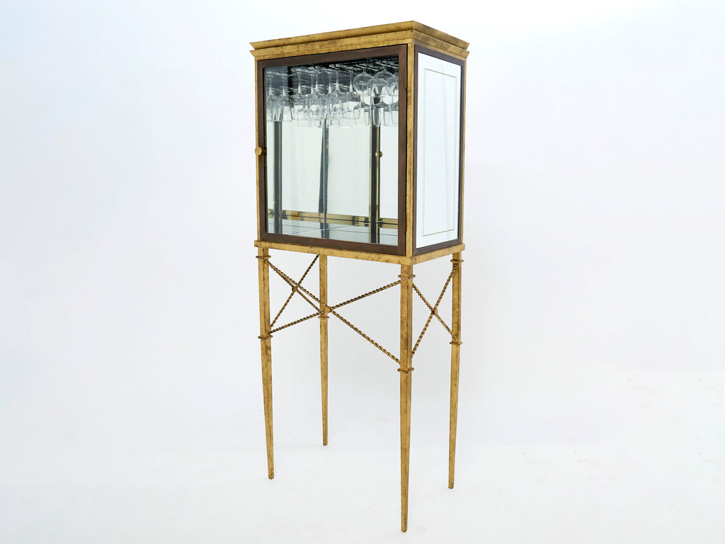 French gilded iron mirrored and brass bar cabinet vitrine 1920s