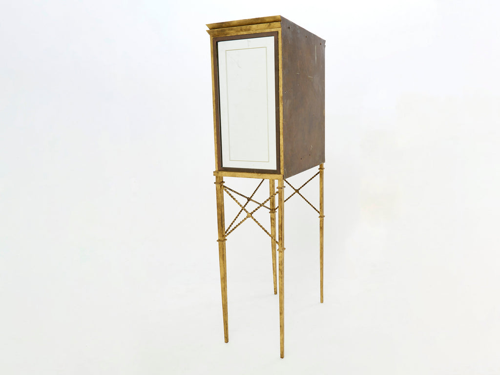 French gilded iron mirrored and brass bar cabinet vitrine 1920s