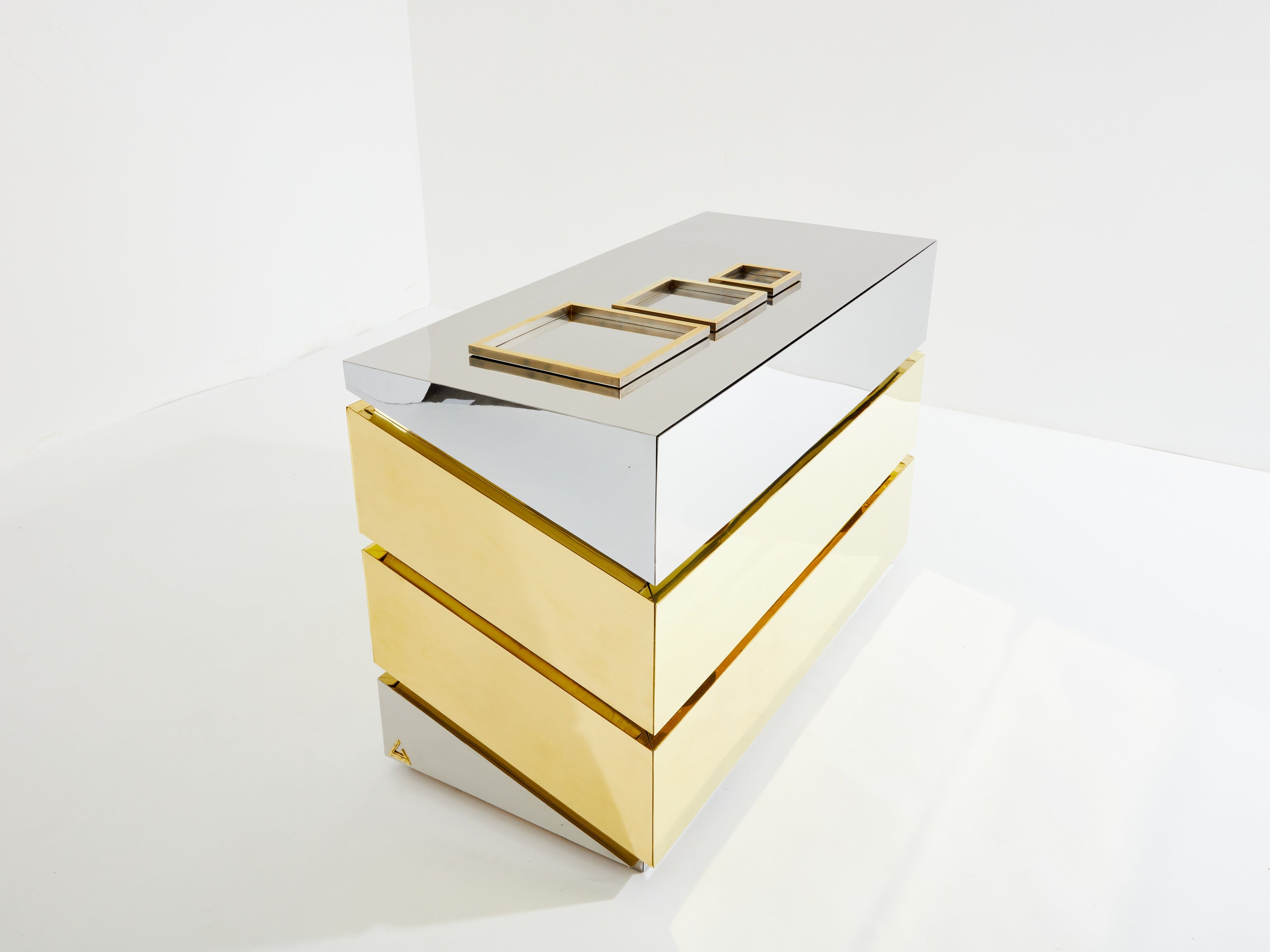 Gabriella Crespi Mr Mme chrome brass chest of drawers 1972