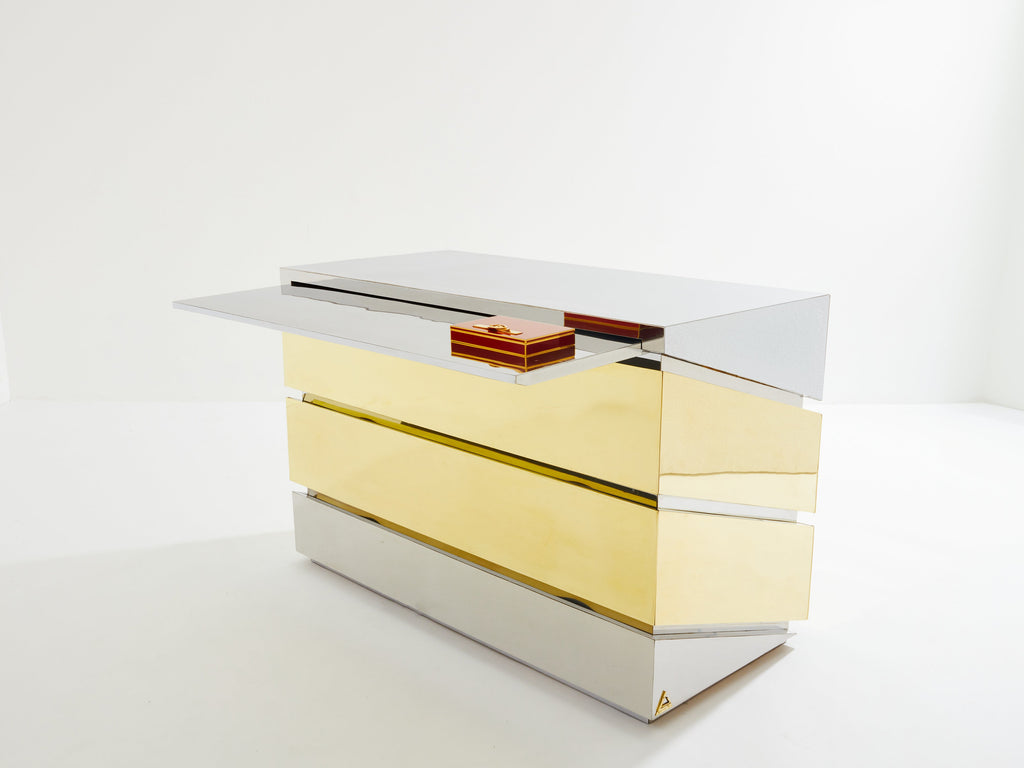 Gabriella Crespi Mr Mme chrome brass chest of drawers 1972