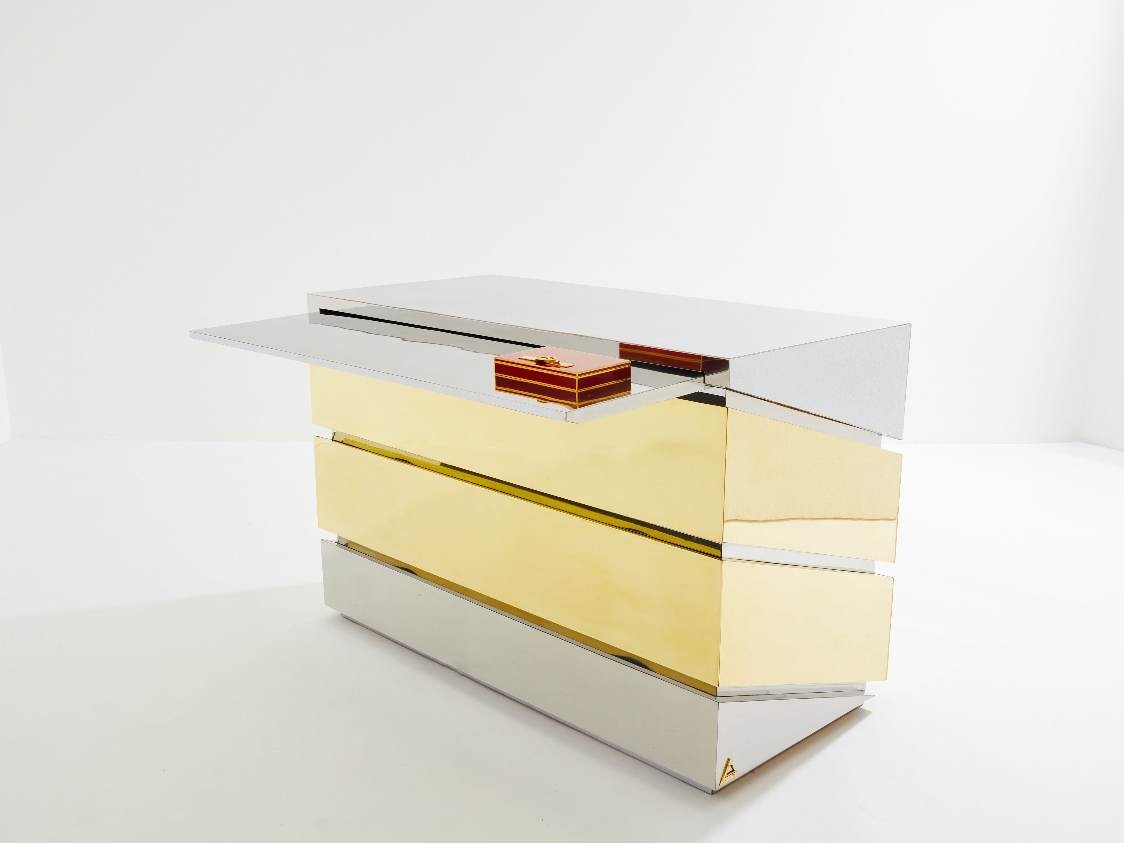 Gabriella Crespi Mr Mme chrome brass chest of drawers 1972