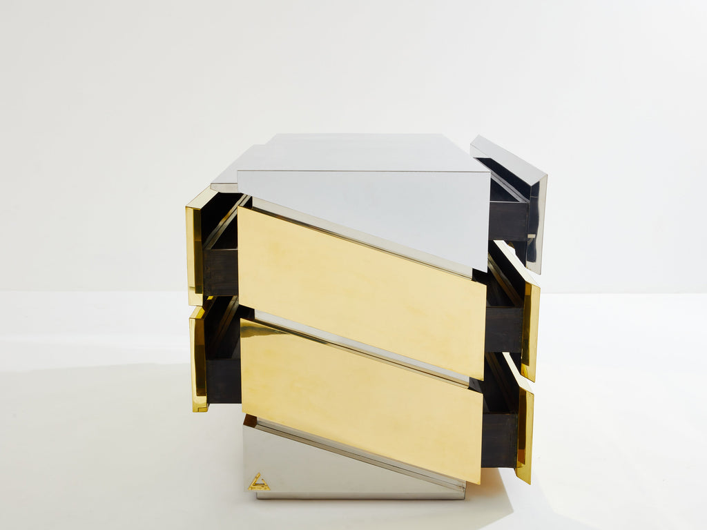 Gabriella Crespi Mr Mme chrome brass chest of drawers 1972