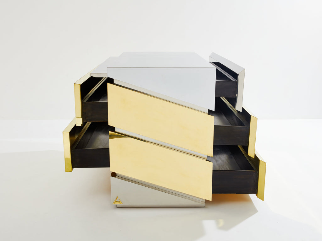 Gabriella Crespi Mr Mme chrome brass chest of drawers 1972