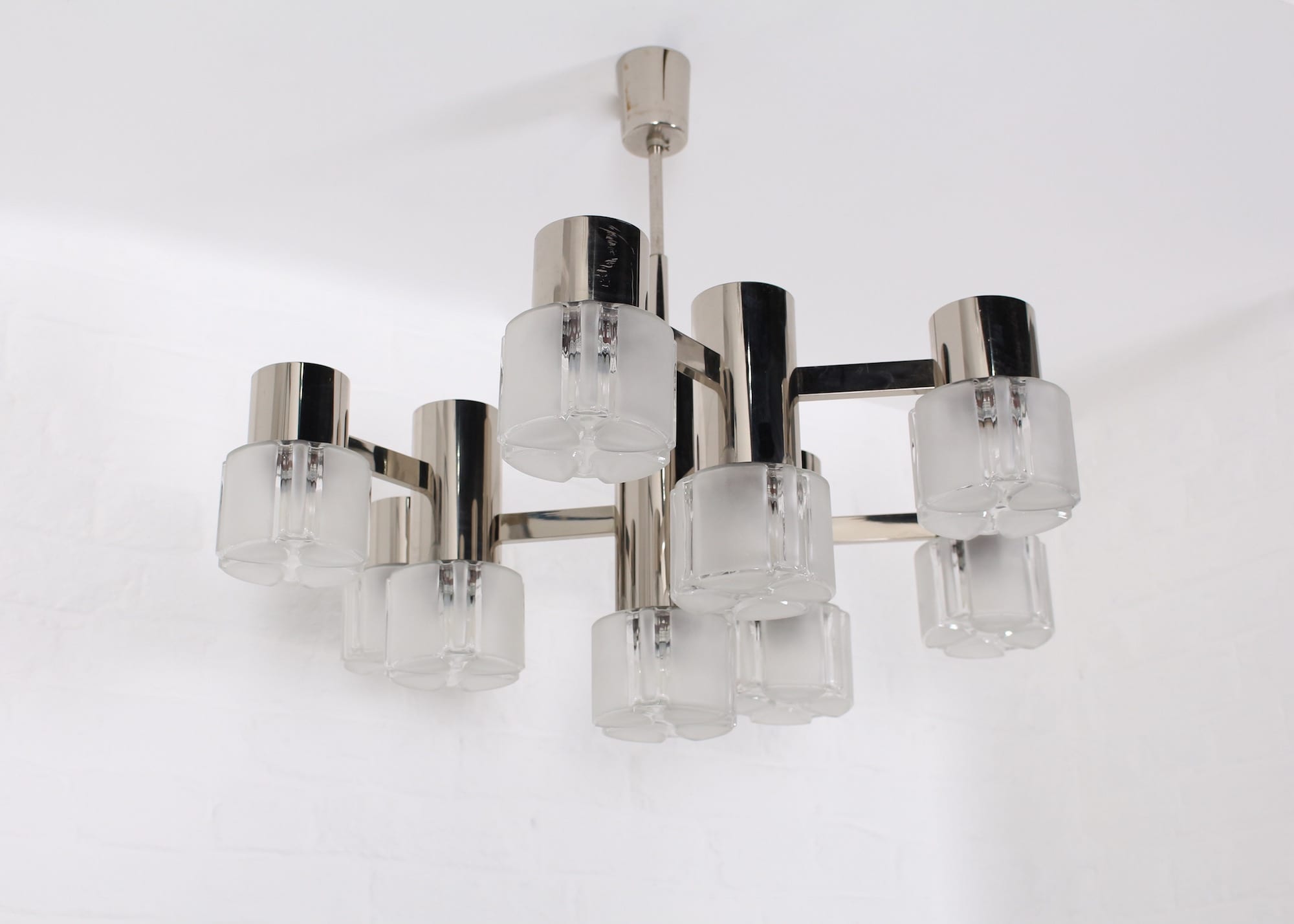 Italian Gaetano Sciolari for Mazzega chandelier chrome glass 1970s