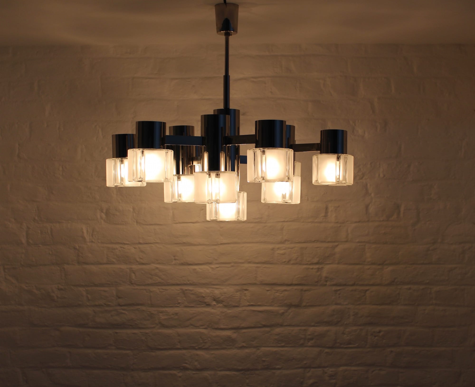 Italian Gaetano Sciolari for Mazzega chandelier chrome glass 1970s