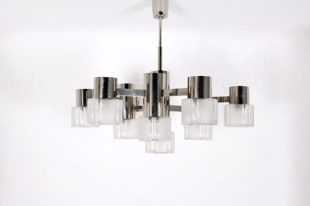 Italian Gaetano Sciolari for Mazzega chandelier chrome glass 1970s