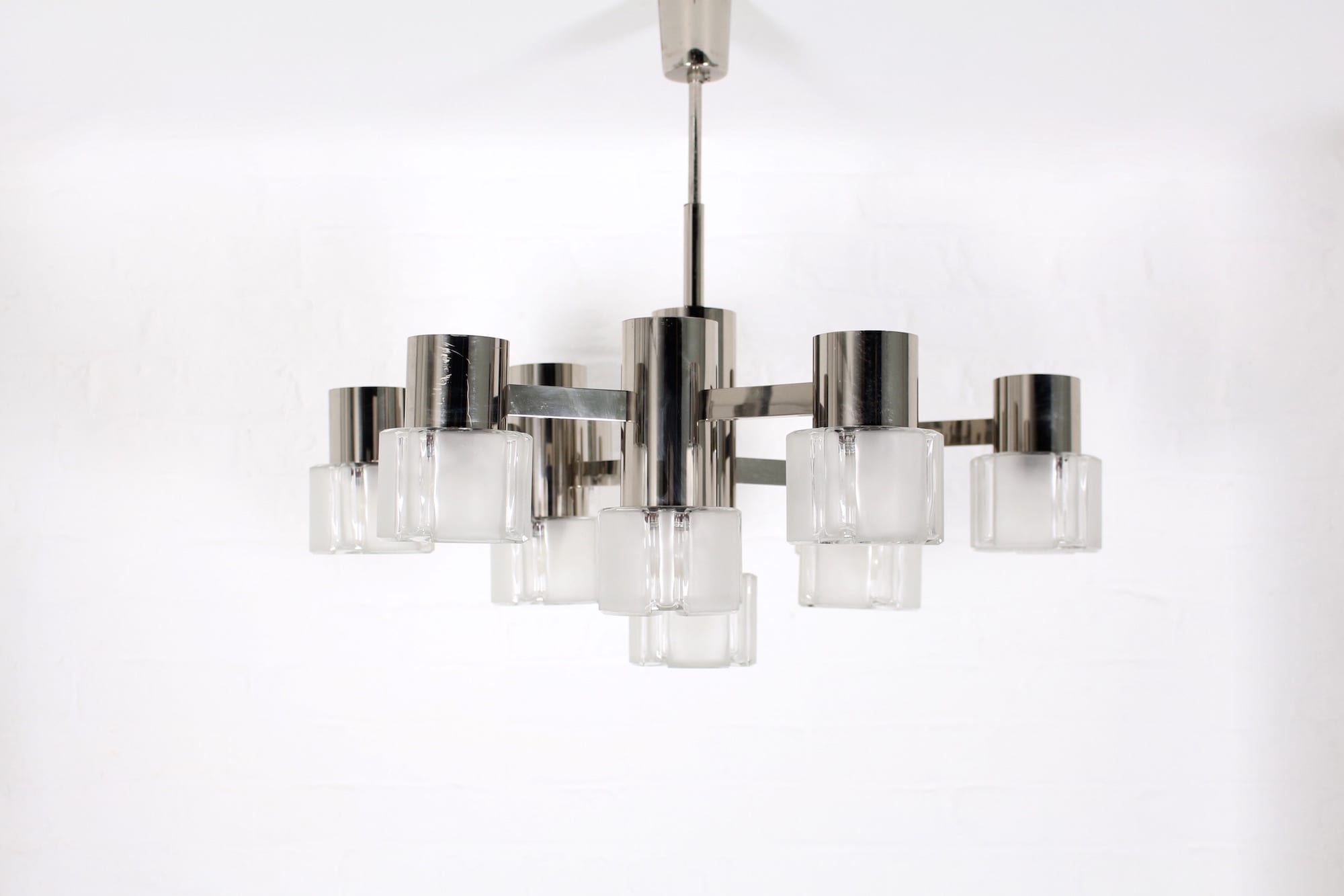 Italian Gaetano Sciolari for Mazzega chandelier chrome glass 1970s
