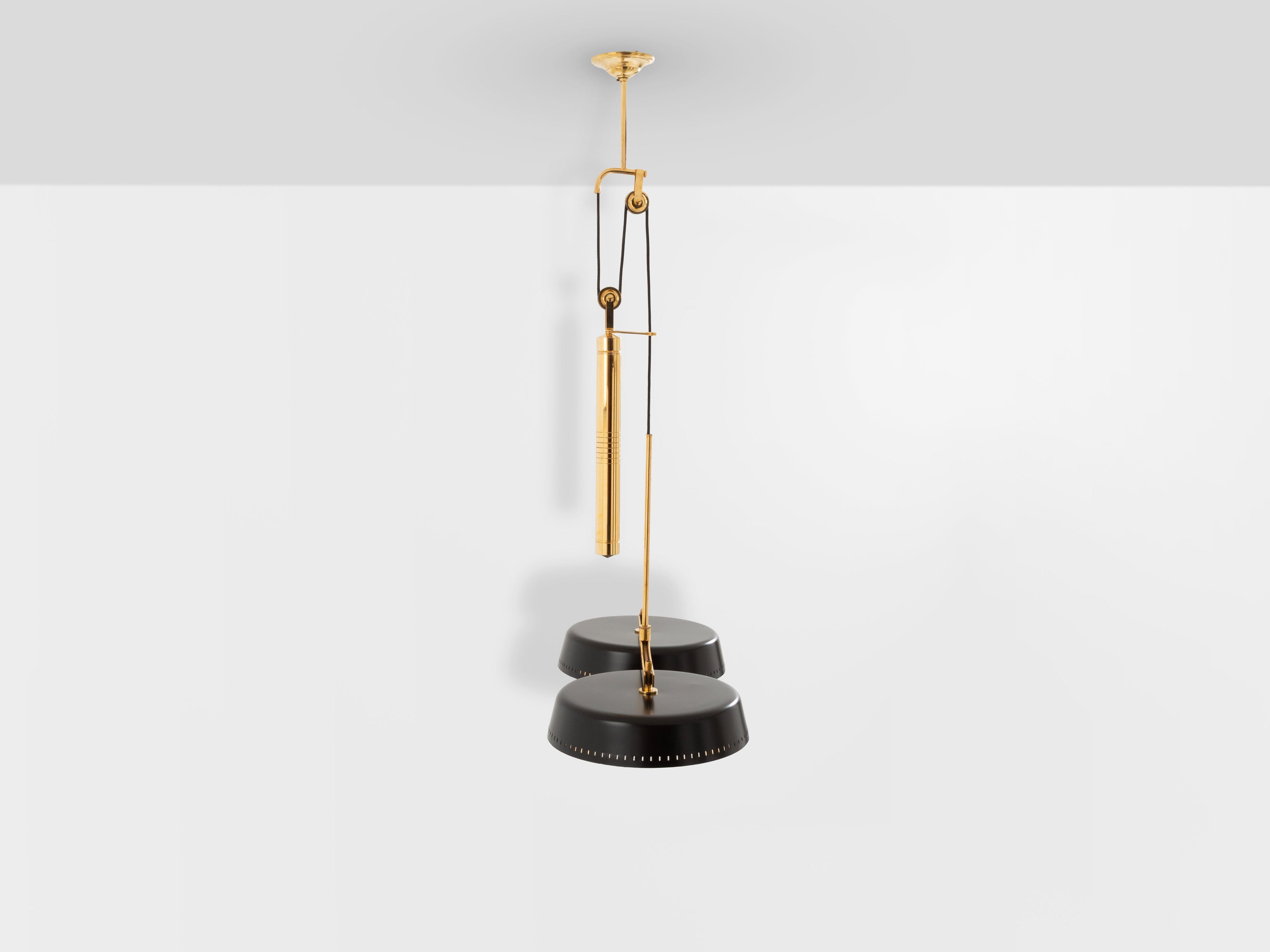 Gaetano Sciolari for Stilnovo painted metal brass pulley chandelier 1950