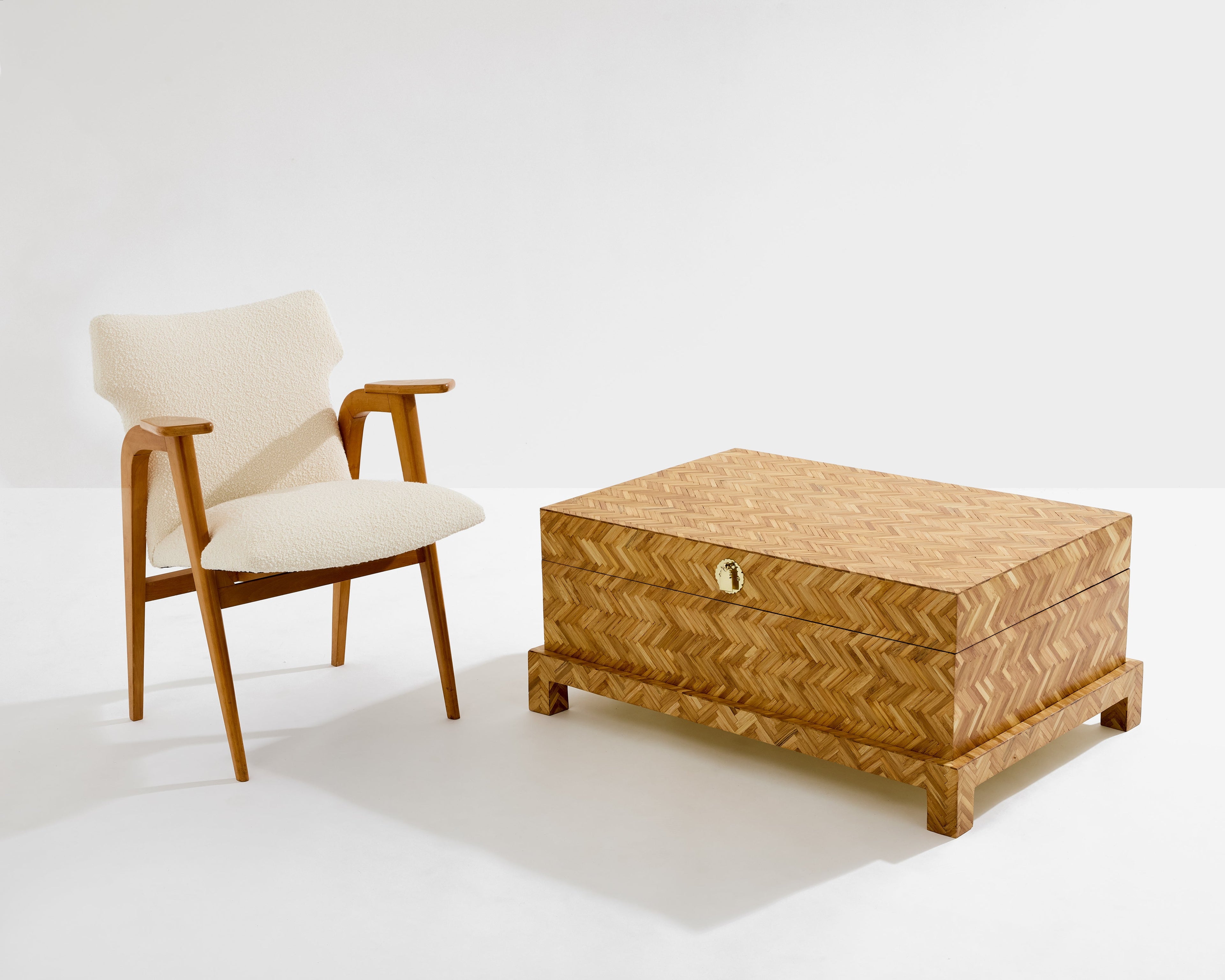 Galerie Maison et Jardin bamboo marquetry brass trunk 1970