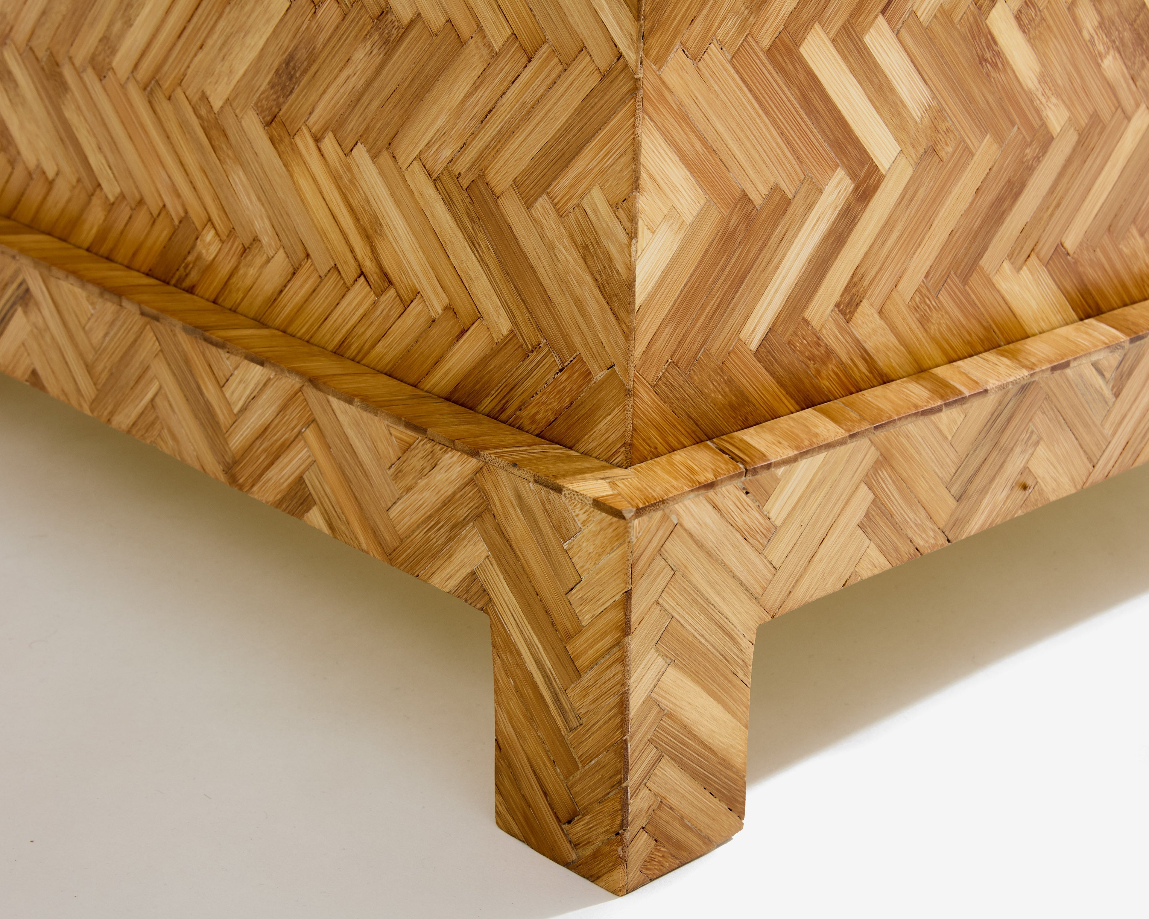 Galerie Maison et Jardin bamboo marquetry brass trunk 1970