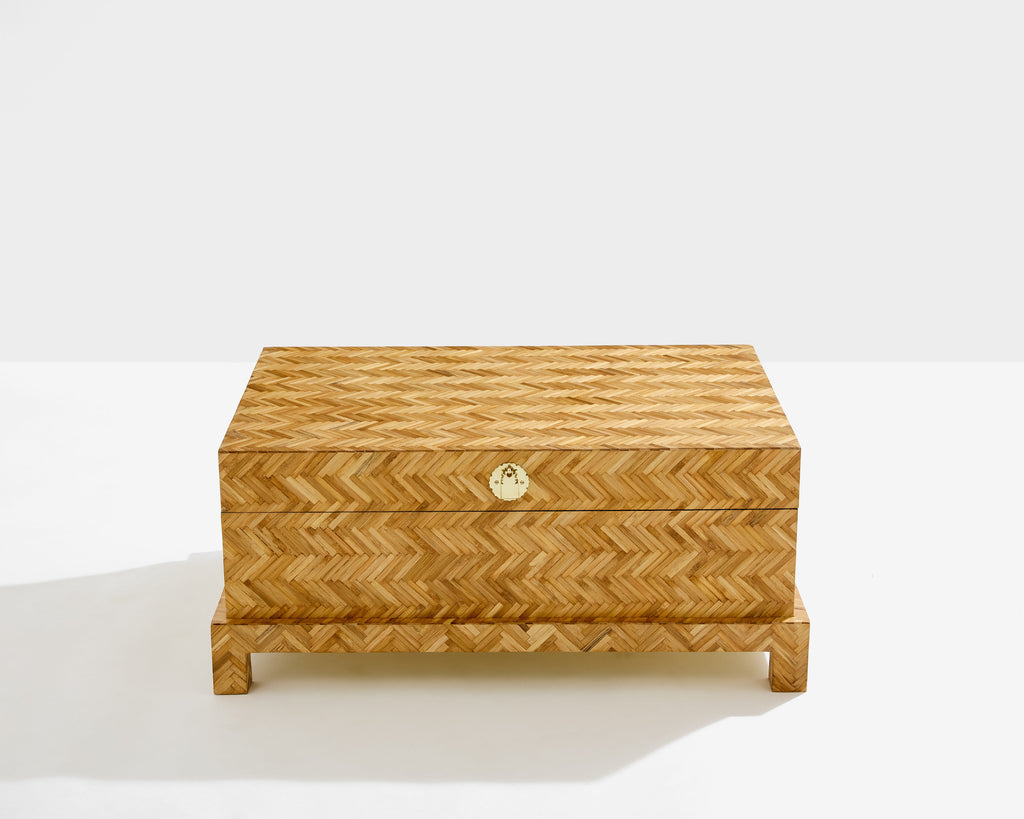 Galerie Maison et Jardin bamboo marquetry brass trunk 1970