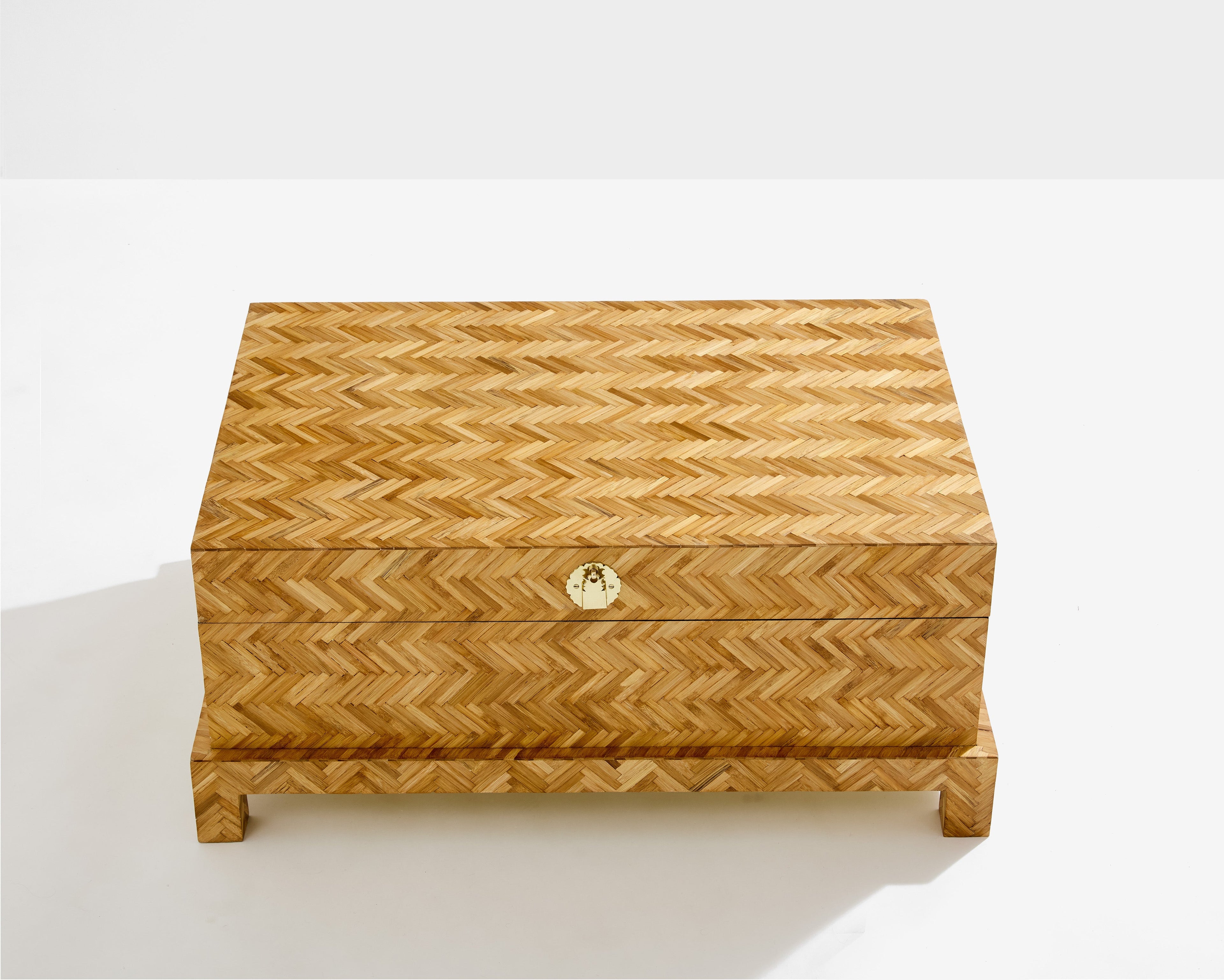 Galerie Maison et Jardin bamboo marquetry brass trunk 1970