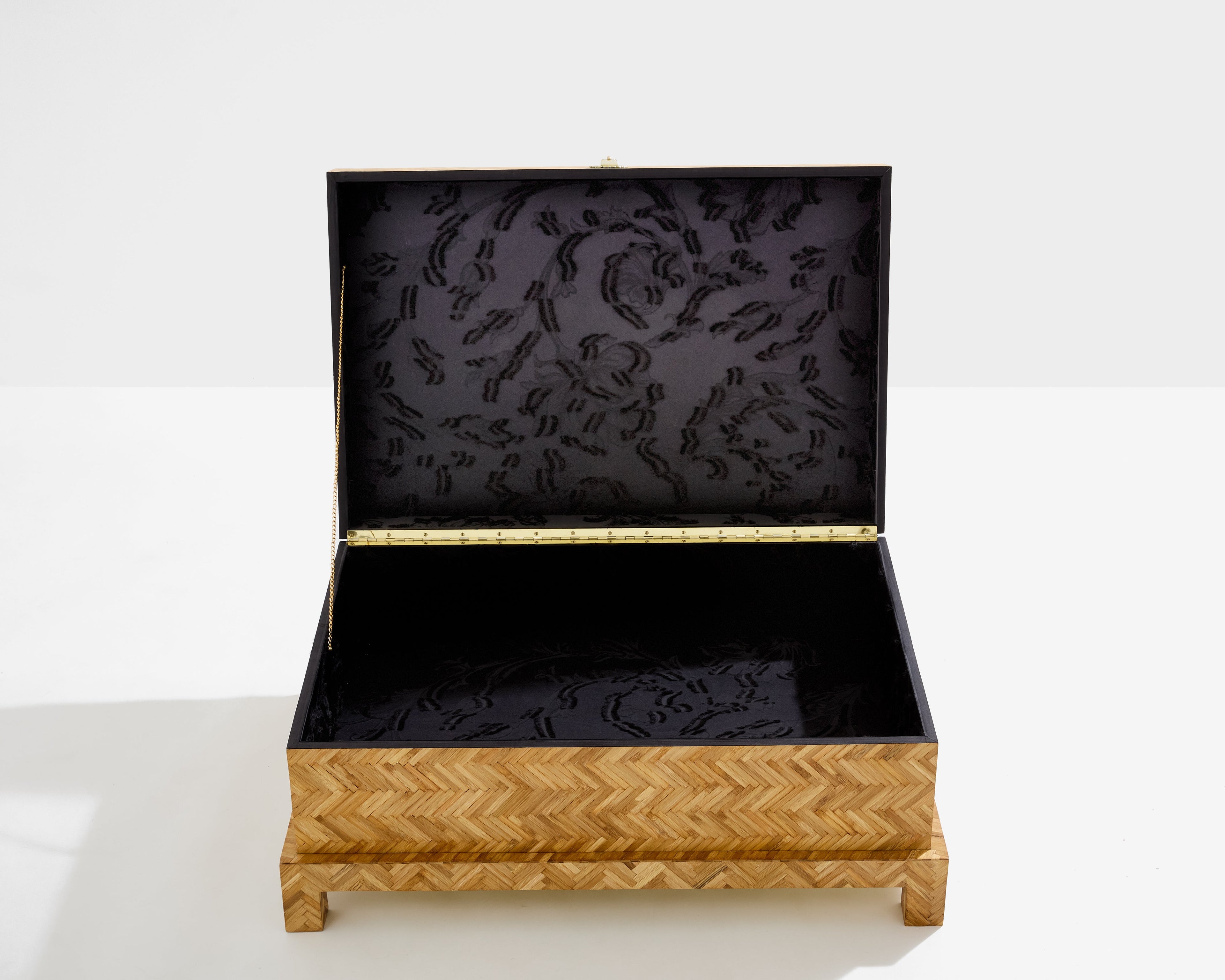 Galerie Maison et Jardin bamboo marquetry brass trunk 1970