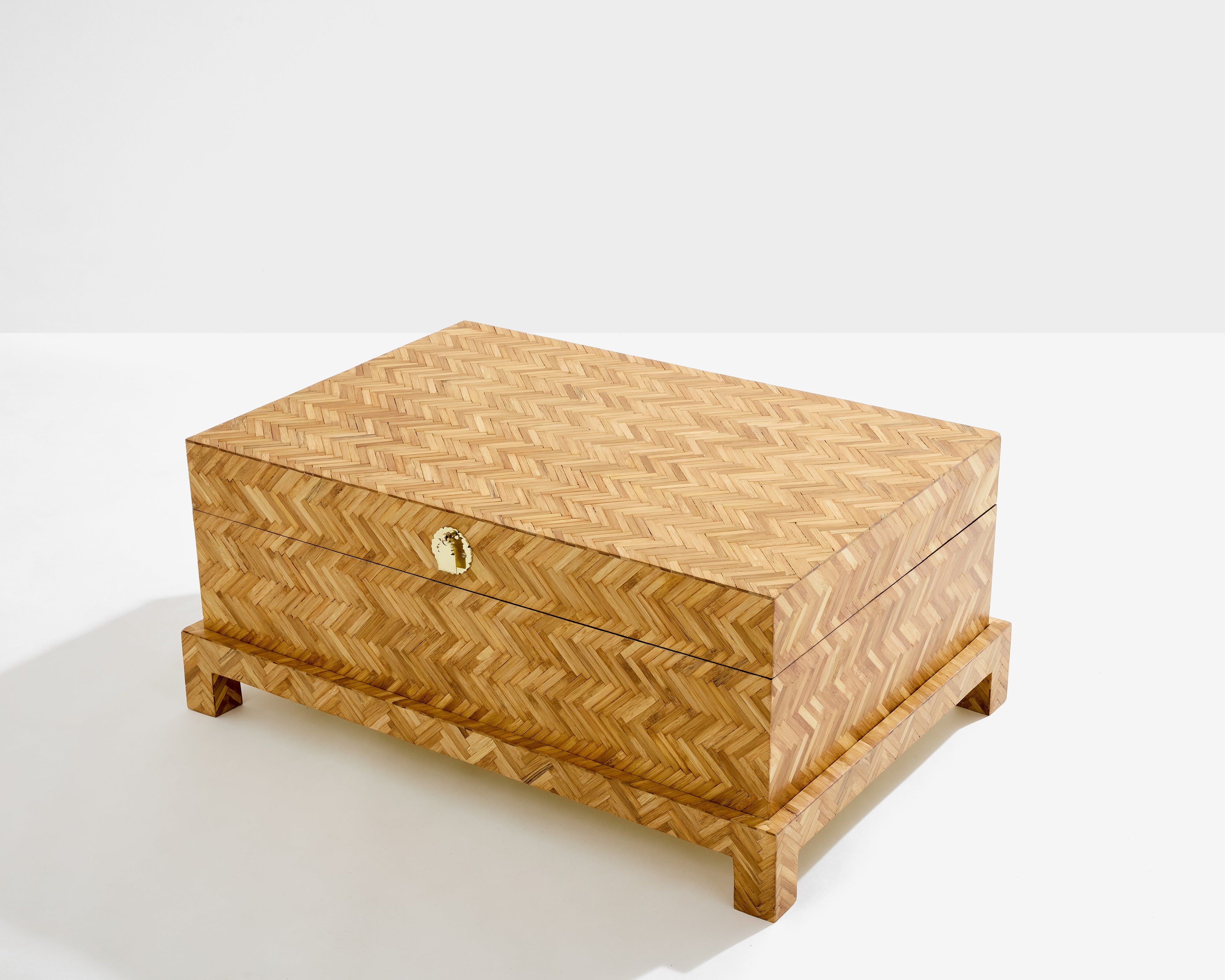 Galerie Maison et Jardin bamboo marquetry brass trunk 1970