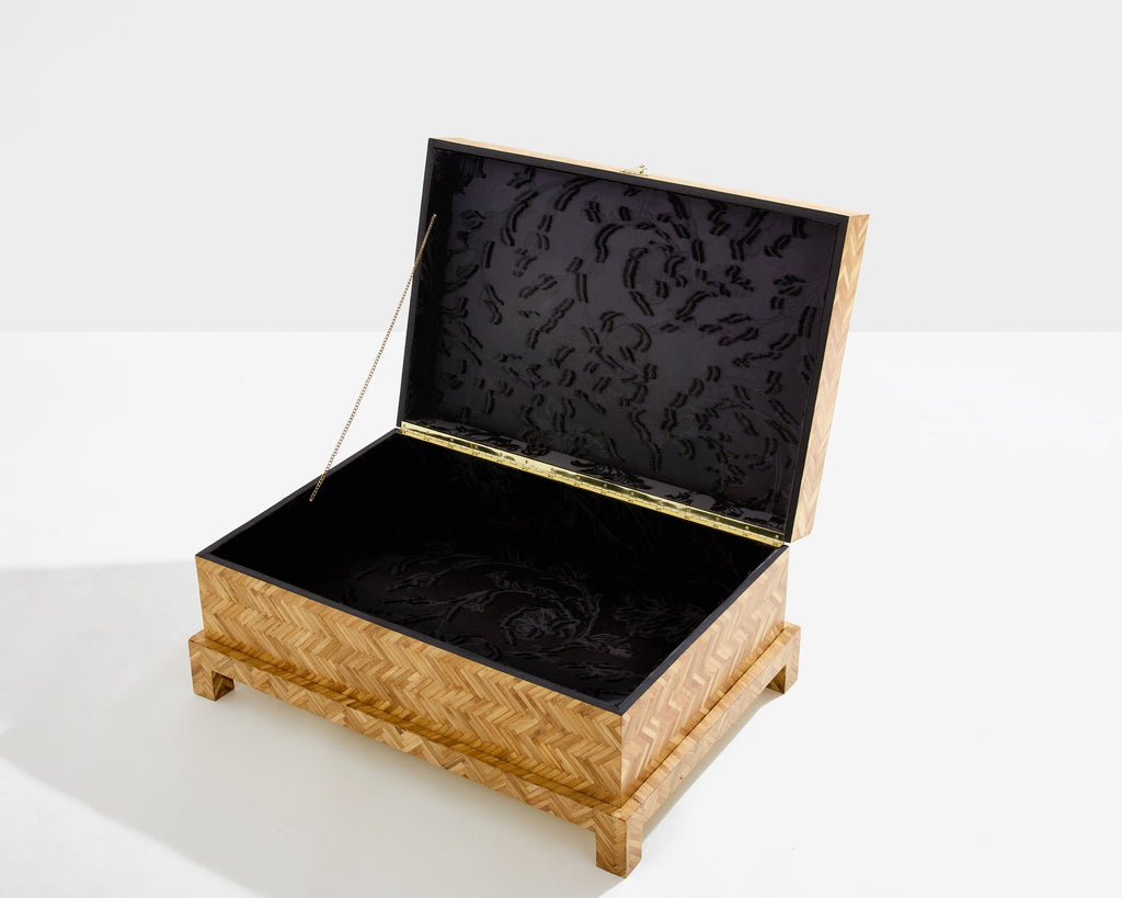 Galerie Maison et Jardin bamboo marquetry brass trunk 1970