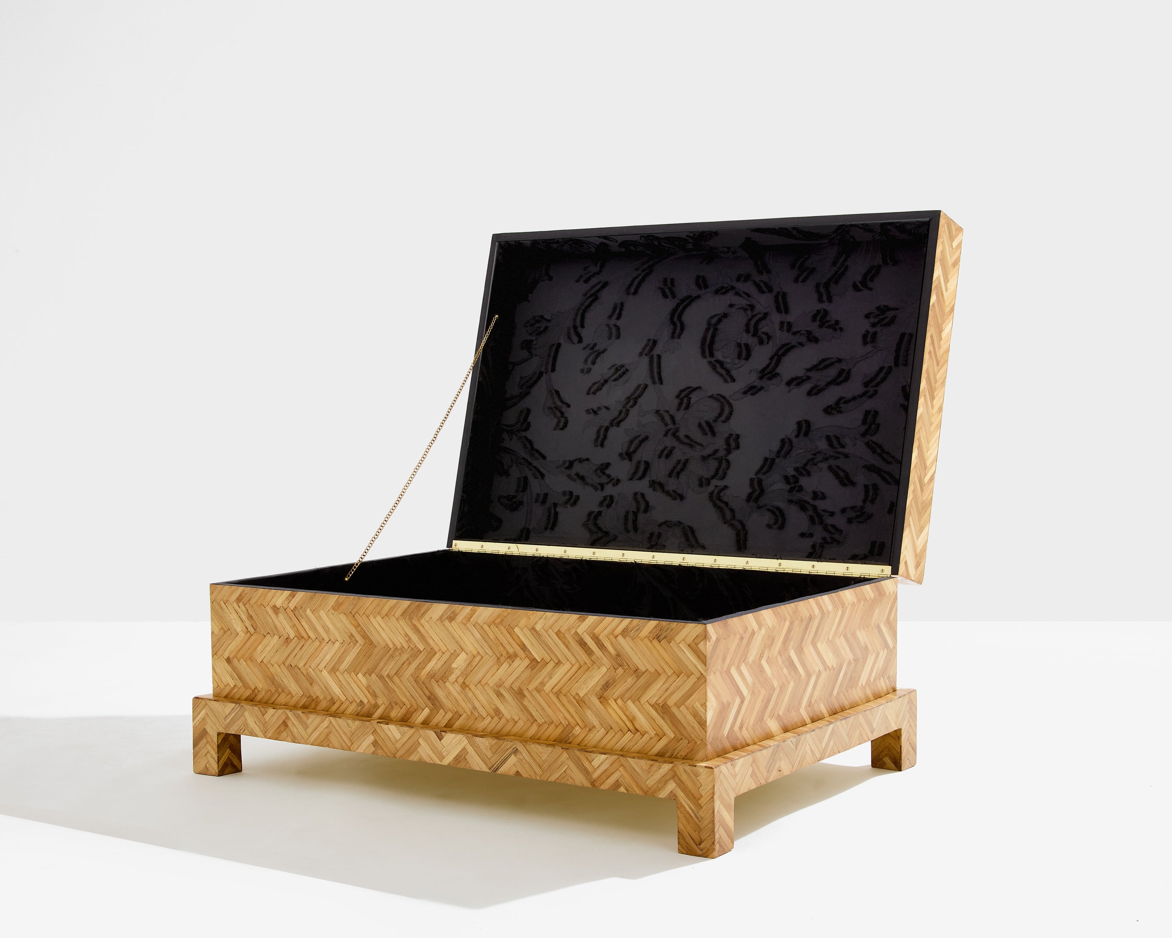 Galerie Maison et Jardin bamboo marquetry brass trunk 1970