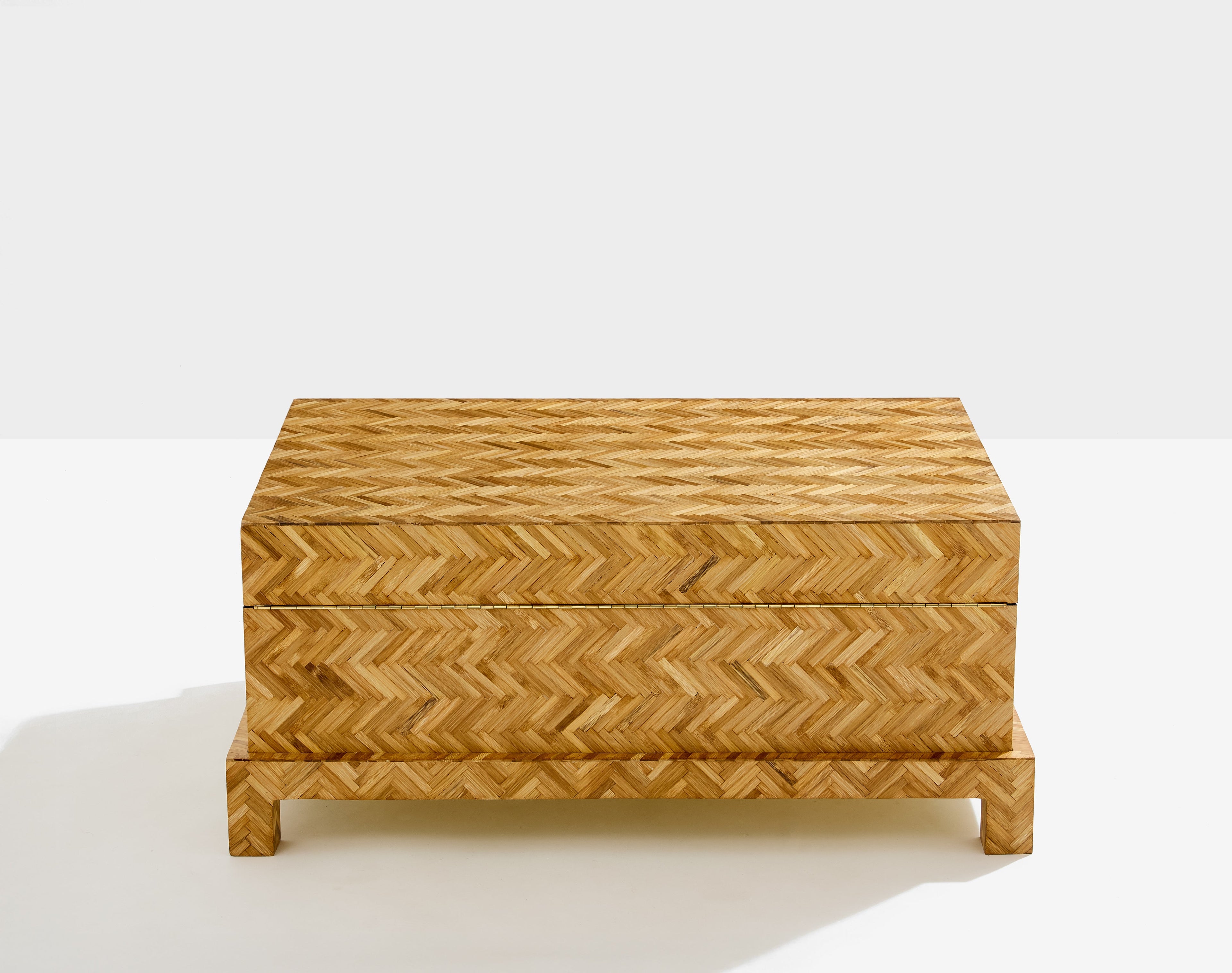 Galerie Maison et Jardin bamboo marquetry brass trunk 1970