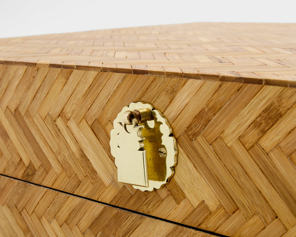Galerie Maison et Jardin bamboo marquetry brass trunk 1970