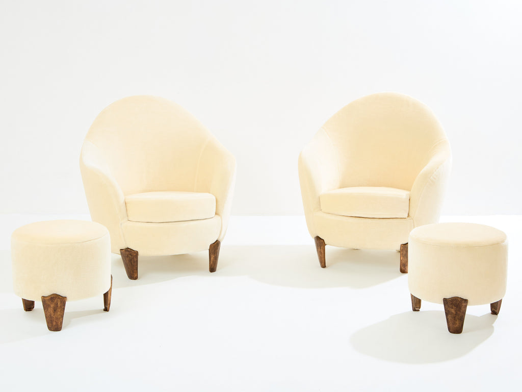 Garouste & Bonetti Koala armchairs and stools bronze mohair velvet 1995