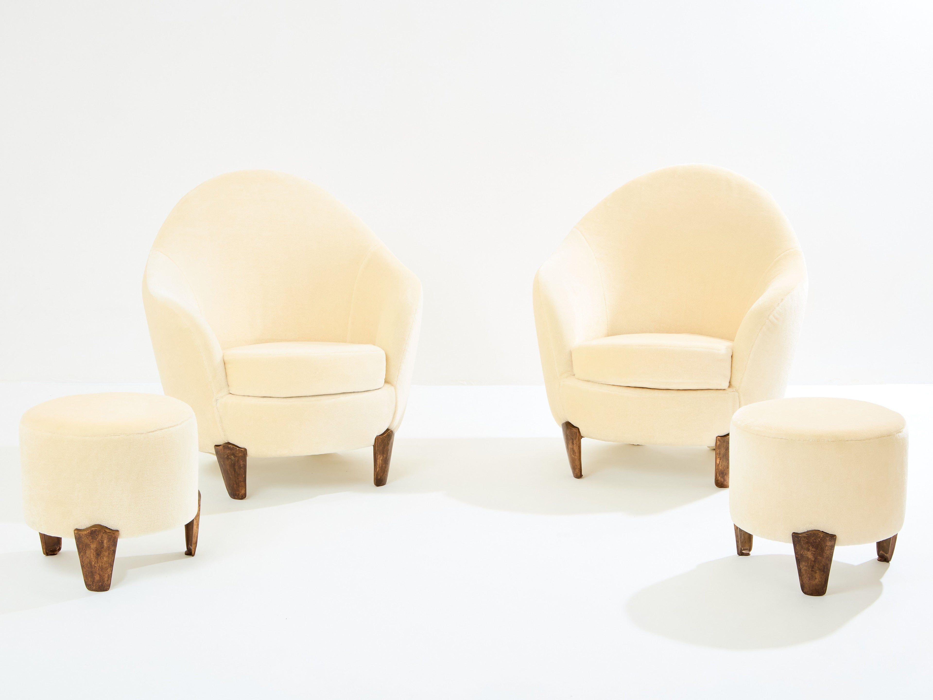 Garouste & Bonetti Koala armchairs and stools bronze mohair velvet 1995