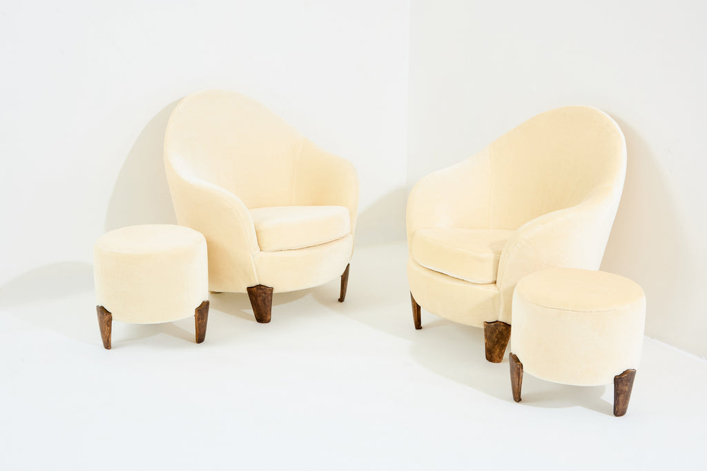 Garouste & Bonetti Koala armchairs and stools bronze mohair velvet 1995