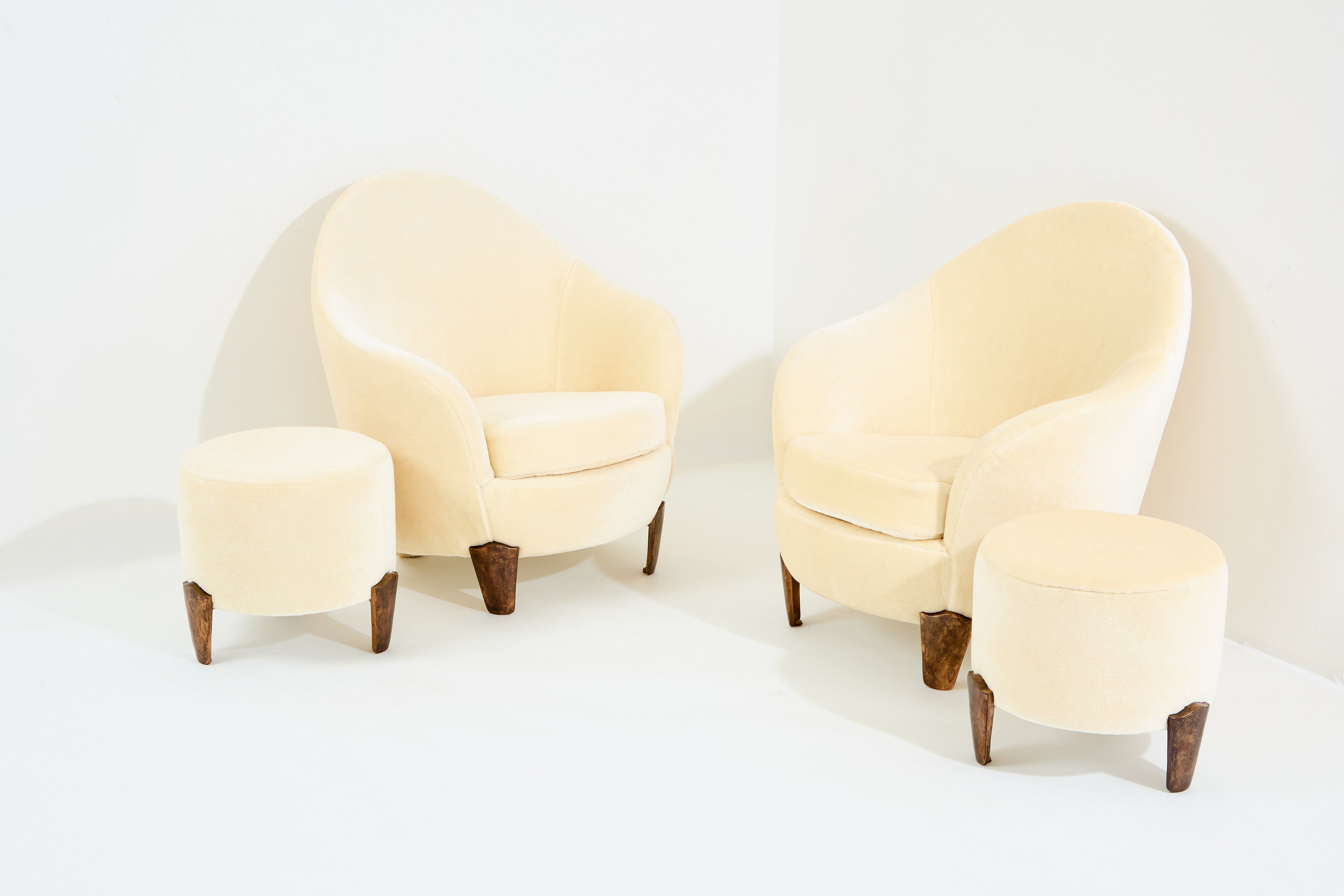 Garouste & Bonetti Koala armchairs and stools bronze mohair velvet 1995