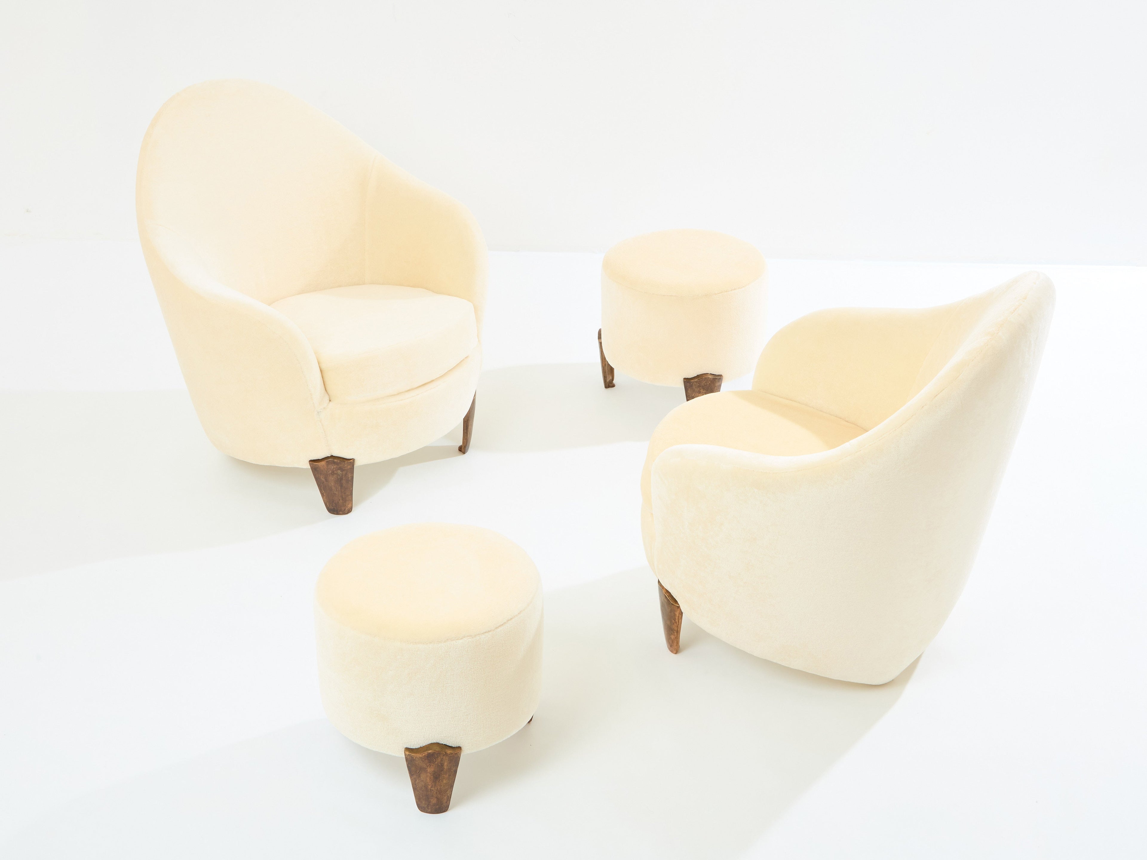 Garouste & Bonetti Koala armchairs and stools bronze mohair velvet 1995