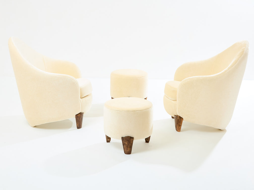 Garouste & Bonetti Koala armchairs and stools bronze mohair velvet 1995