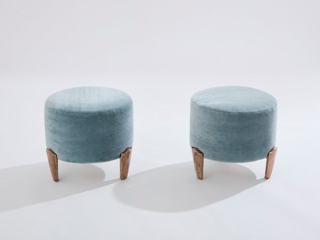 Pair of stools Garouste & Bonetti Koala bronze mohair velvet 1995