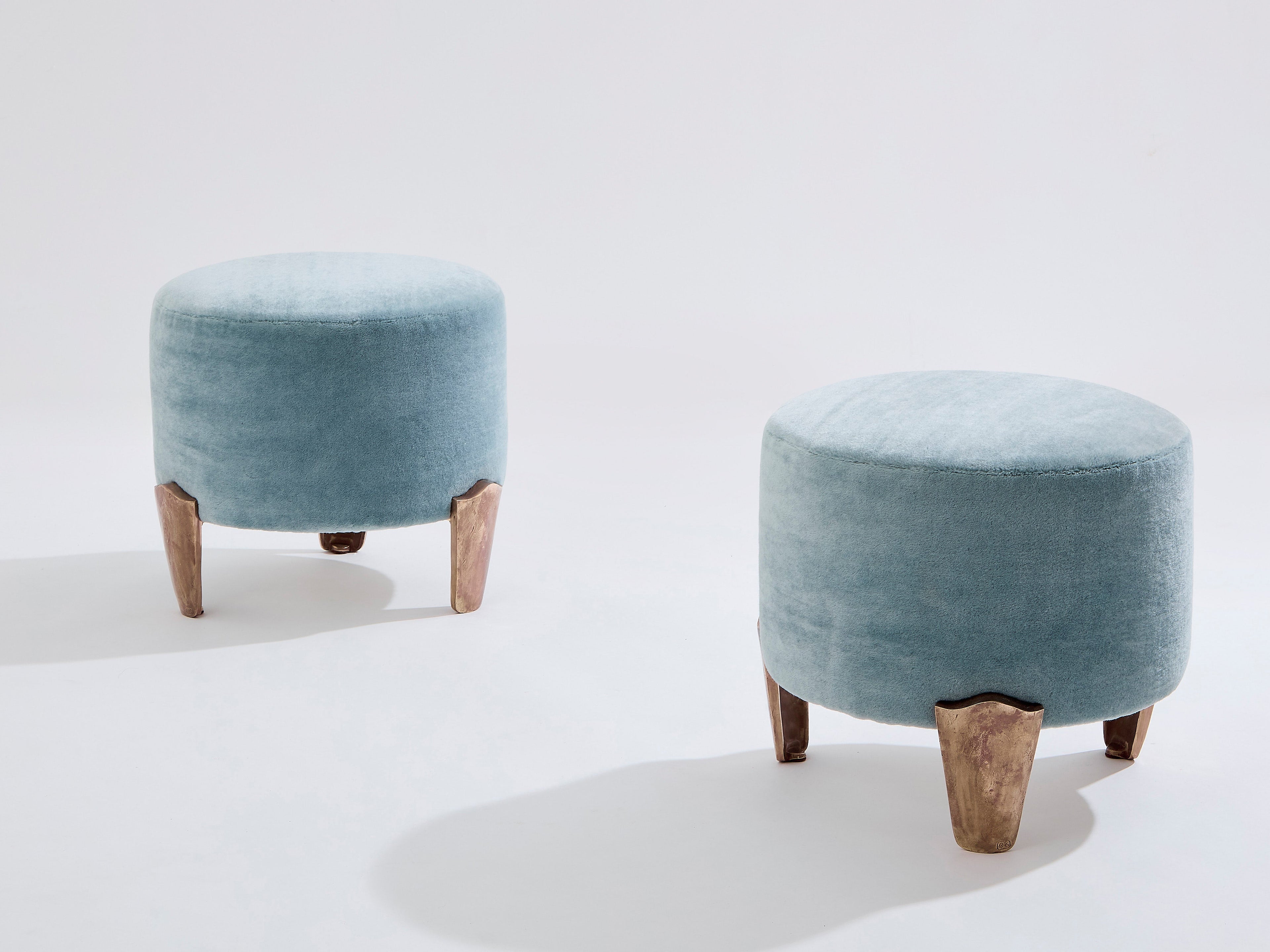Pair of stools Garouste & Bonetti Koala bronze mohair velvet 1995