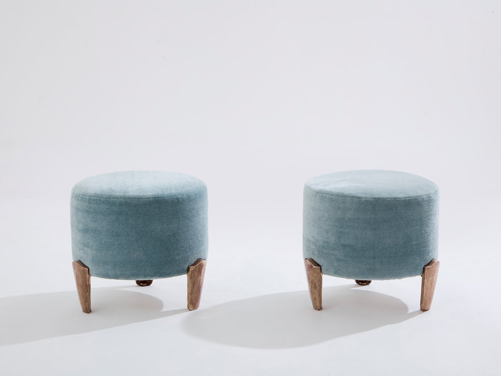 Pair of stools Garouste & Bonetti Koala bronze mohair velvet 1995