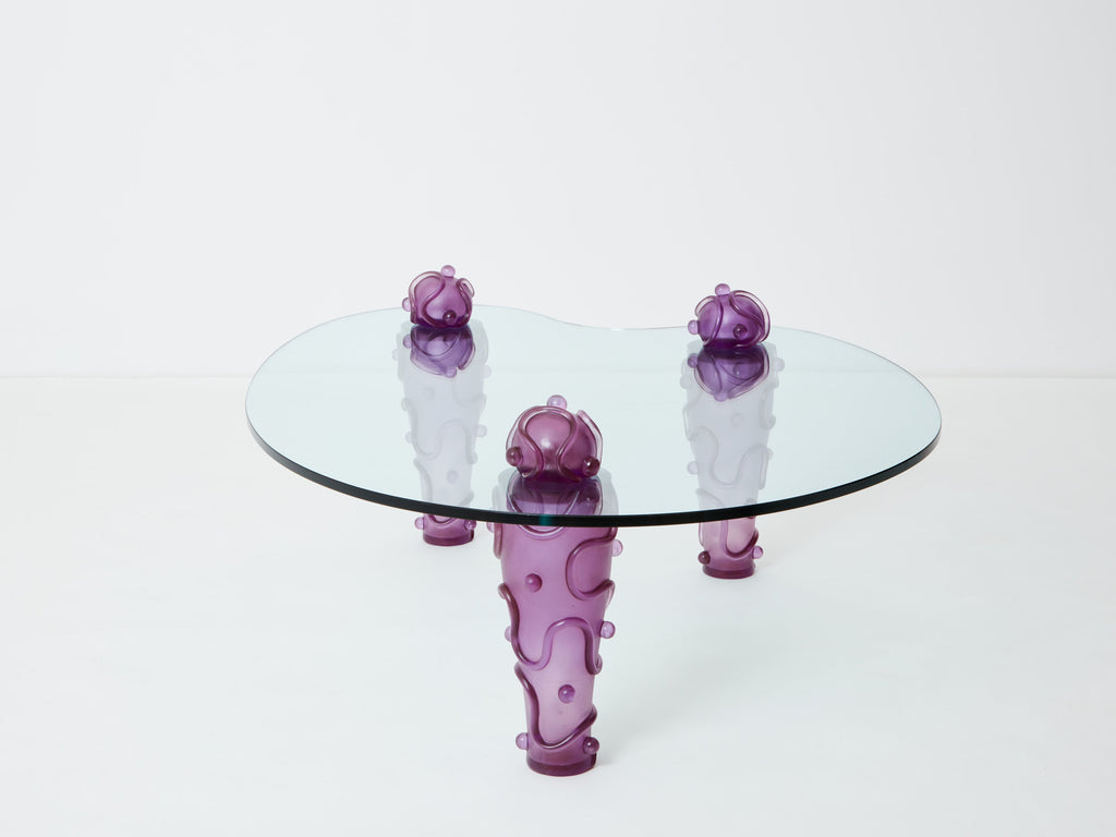 Large signed purple resin glass coffee table Garouste & Bonetti 1990s