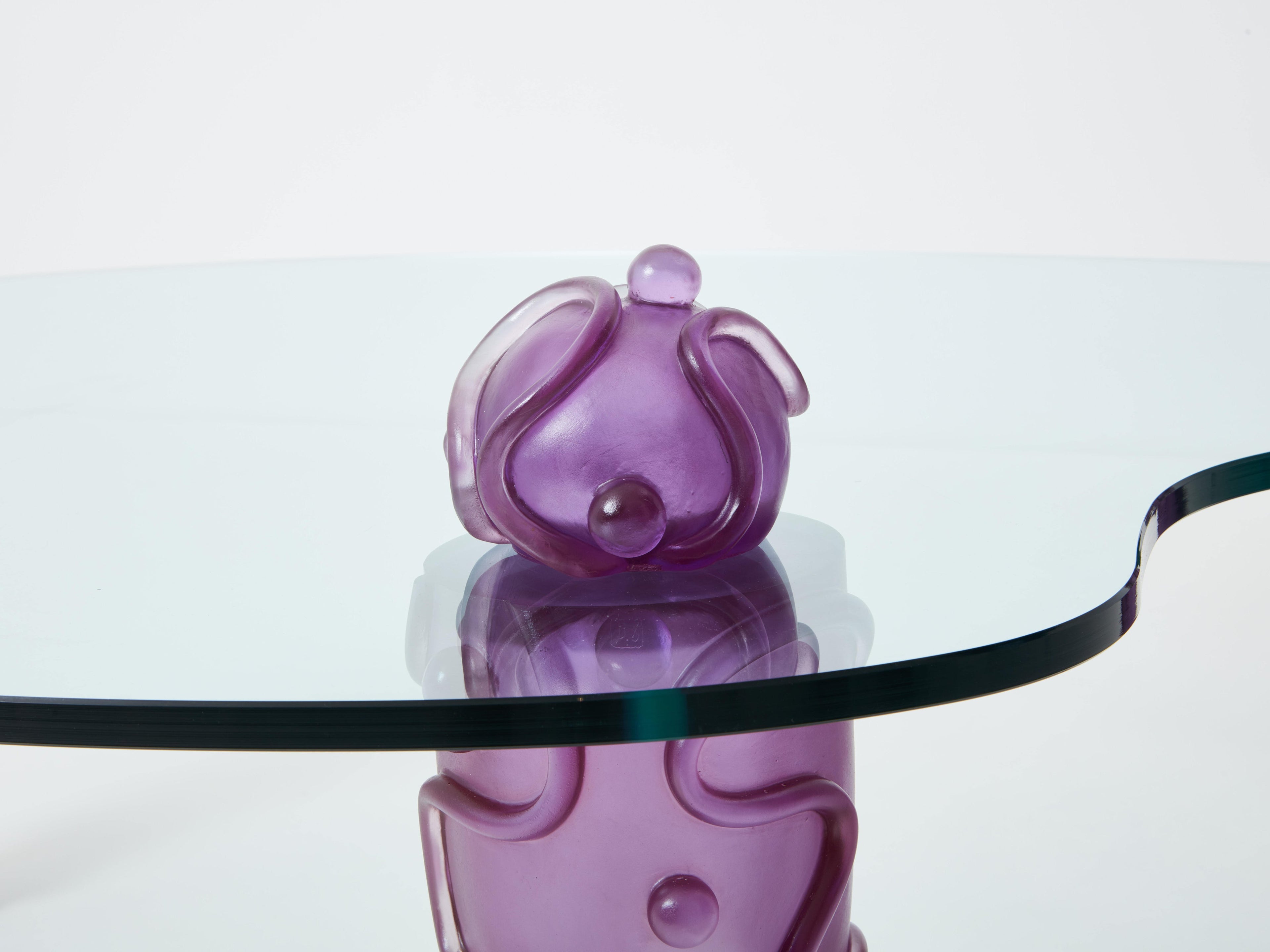 Large signed purple resin glass coffee table Garouste & Bonetti 1990s