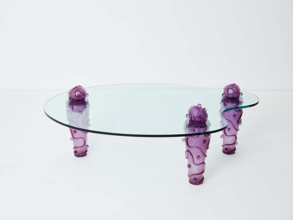 Large signed purple resin glass coffee table Garouste & Bonetti 1990s