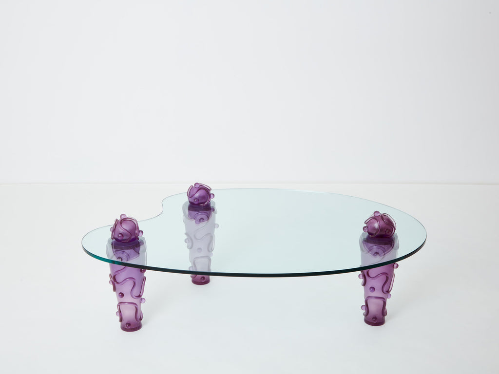 Large signed purple resin glass coffee table Garouste & Bonetti 1990s