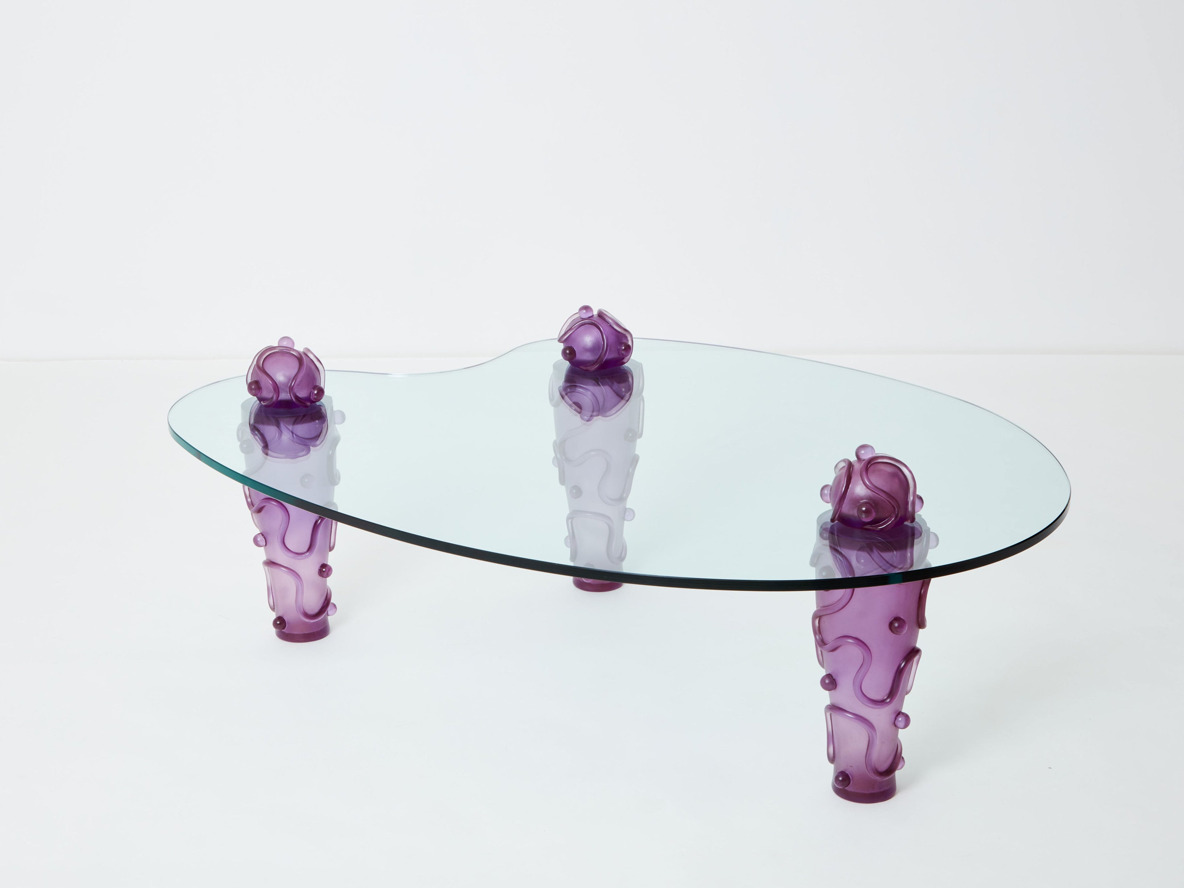 Large signed purple resin glass coffee table Garouste & Bonetti 1990s