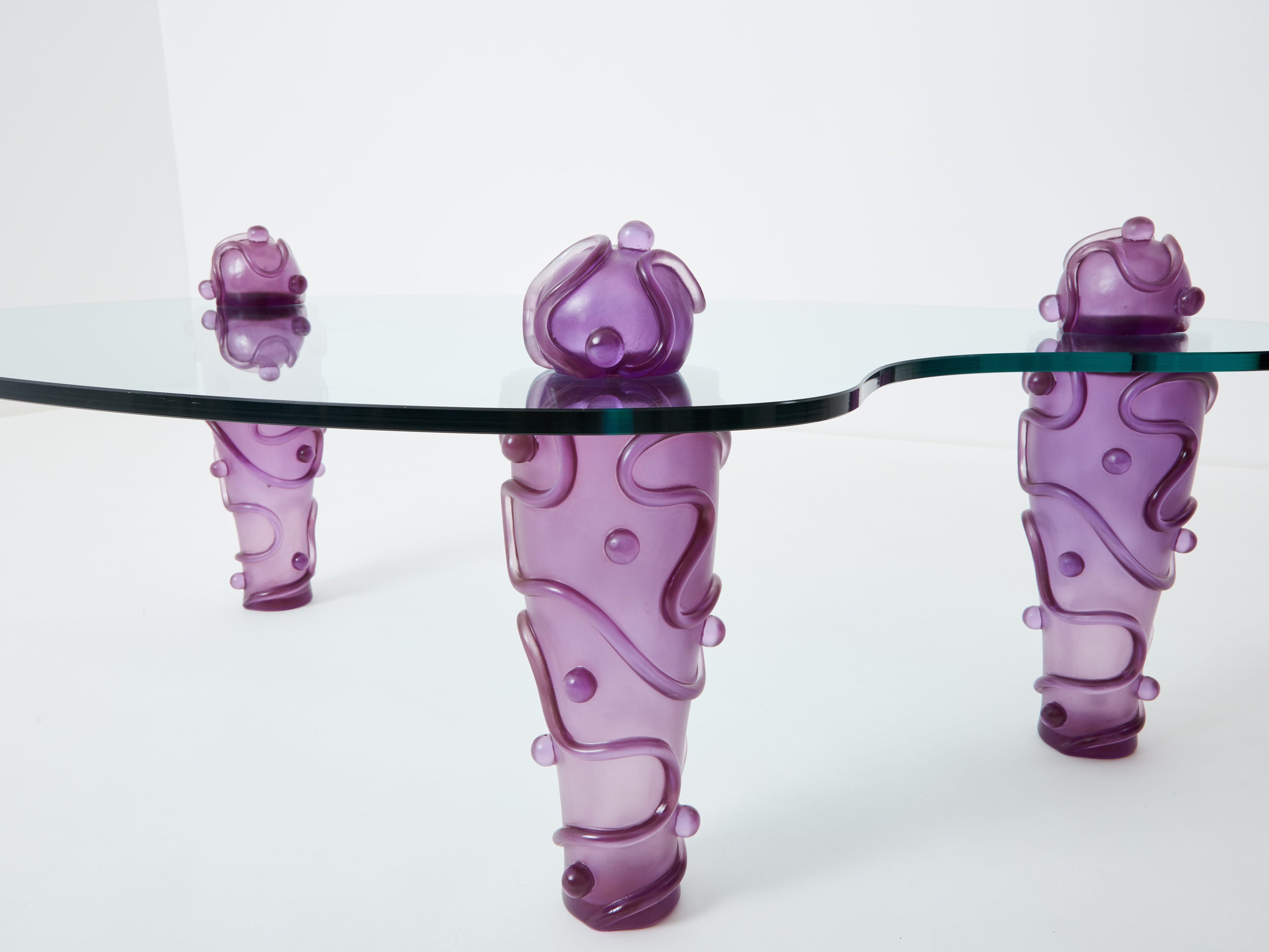 Large signed purple resin glass coffee table Garouste & Bonetti 1990s