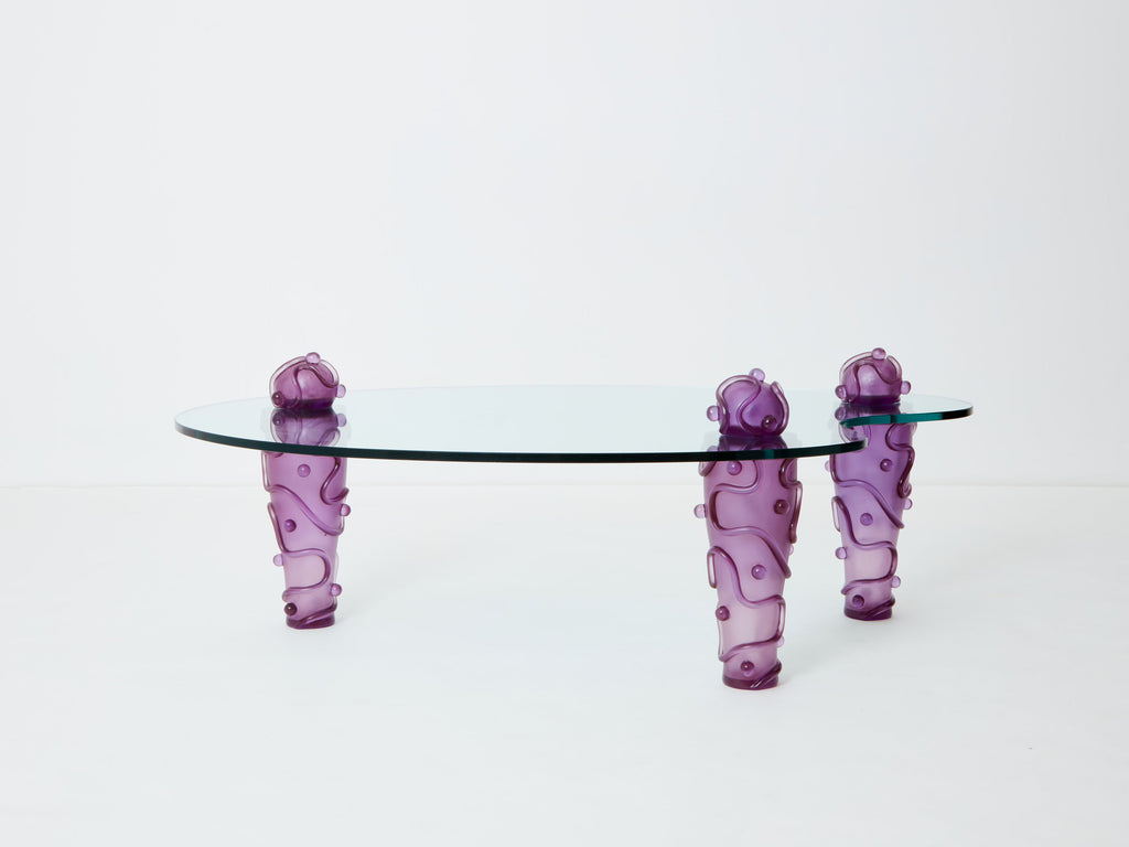 Large signed purple resin glass coffee table Garouste & Bonetti 1990s